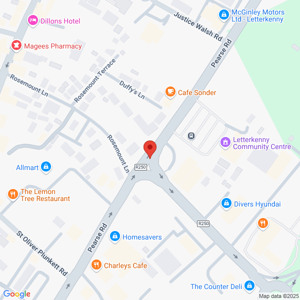 Map of McGinley Motors Ltd located in Pearse Road Letterkenny, F92 DY74