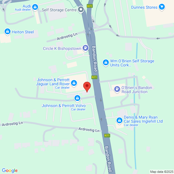 Map of Johnson & Perrott Motor Group located in Bandon Road
 Bishopstown Cork, T12 NX67