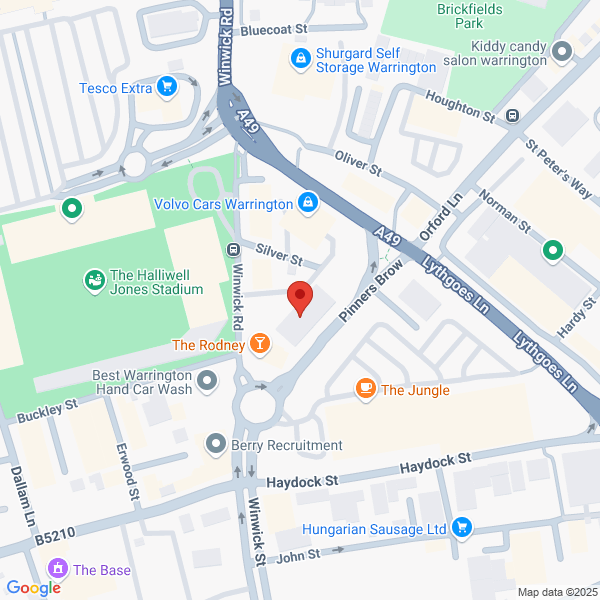 Map of Volvo Cars Warrington located in 37 Winwick Road
 Off Silver Street WARRINGTON, WA2 7DH