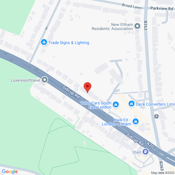 Map of Volvo Cars South East London located in 701 - 725 Sidcup Road
 Eltham LONDON, SE9 3AQ