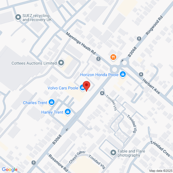 Map of Volvo Cars Poole located in 582 - 600 Ringwood Road
 Poole Dorset, BH12 4LY