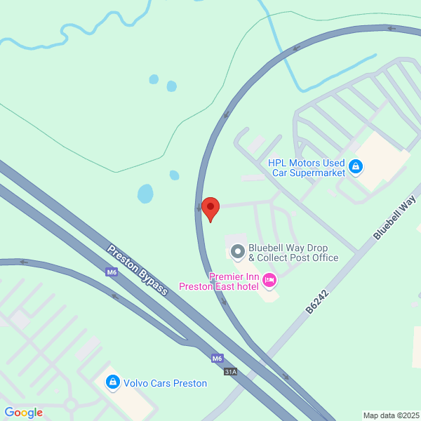 Map of Volvo Cars Preston located in Bluebell Way
 Fulwood PRESTON, PR2 5PZ