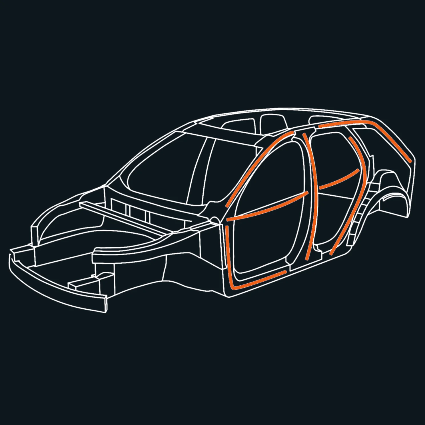A digital outline of a car chassis