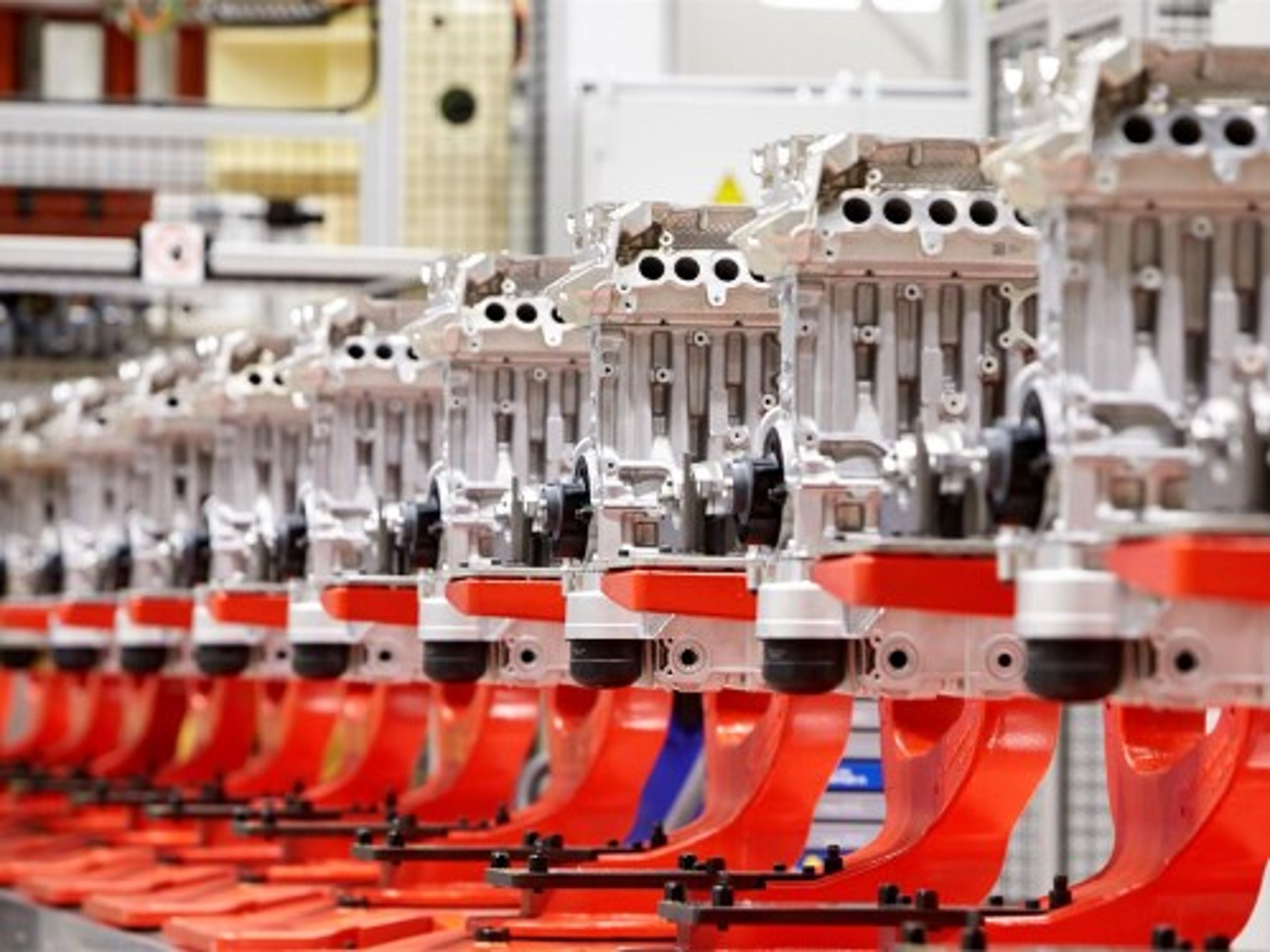 The engine production line of Volvo cars in Skövde, Sweden.