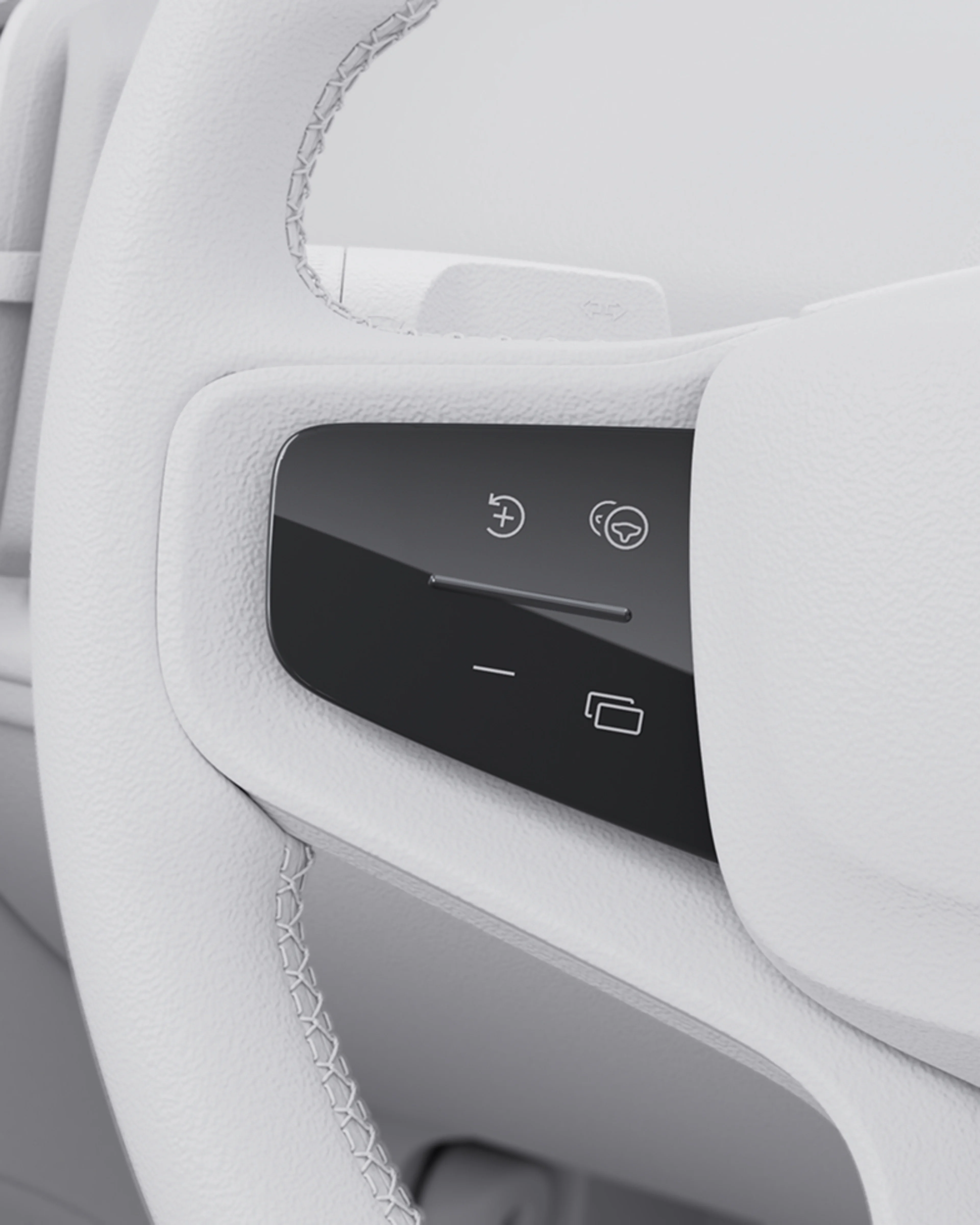 Digitalni prikaz izbliza volana Volvo automobila koji prikazuje ugrađene tipke.