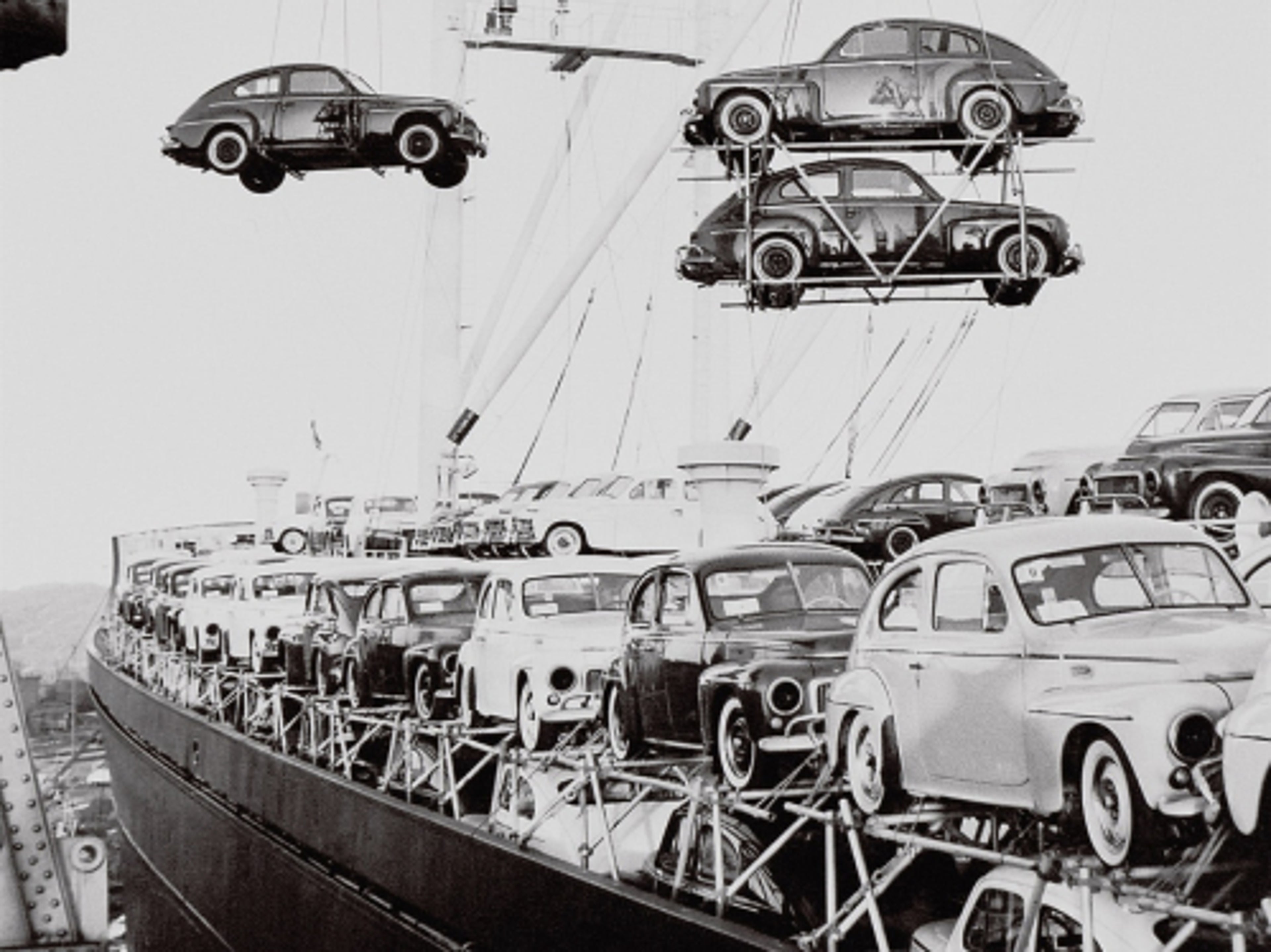 Multiple PV 444 are unloaded from a cargo ship.