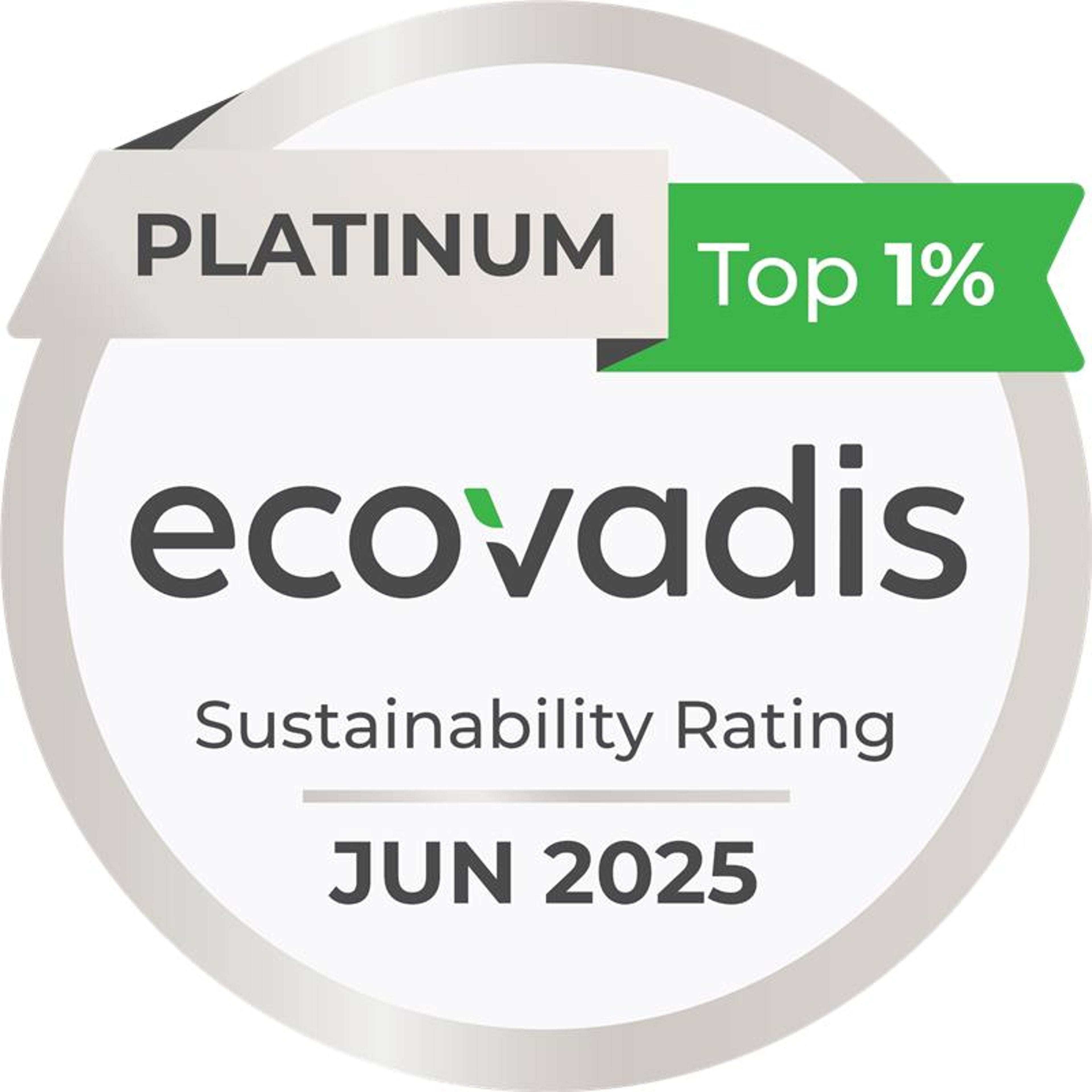 A logo of Ecovadis platinum top one percent.