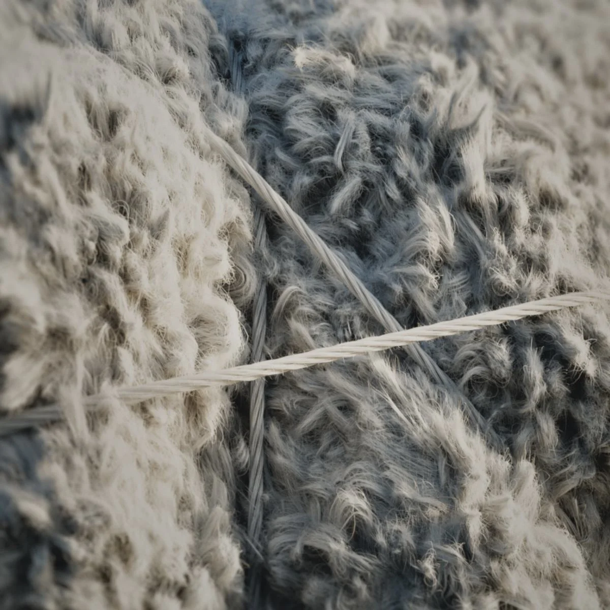 Close up of white wool on a sheep.