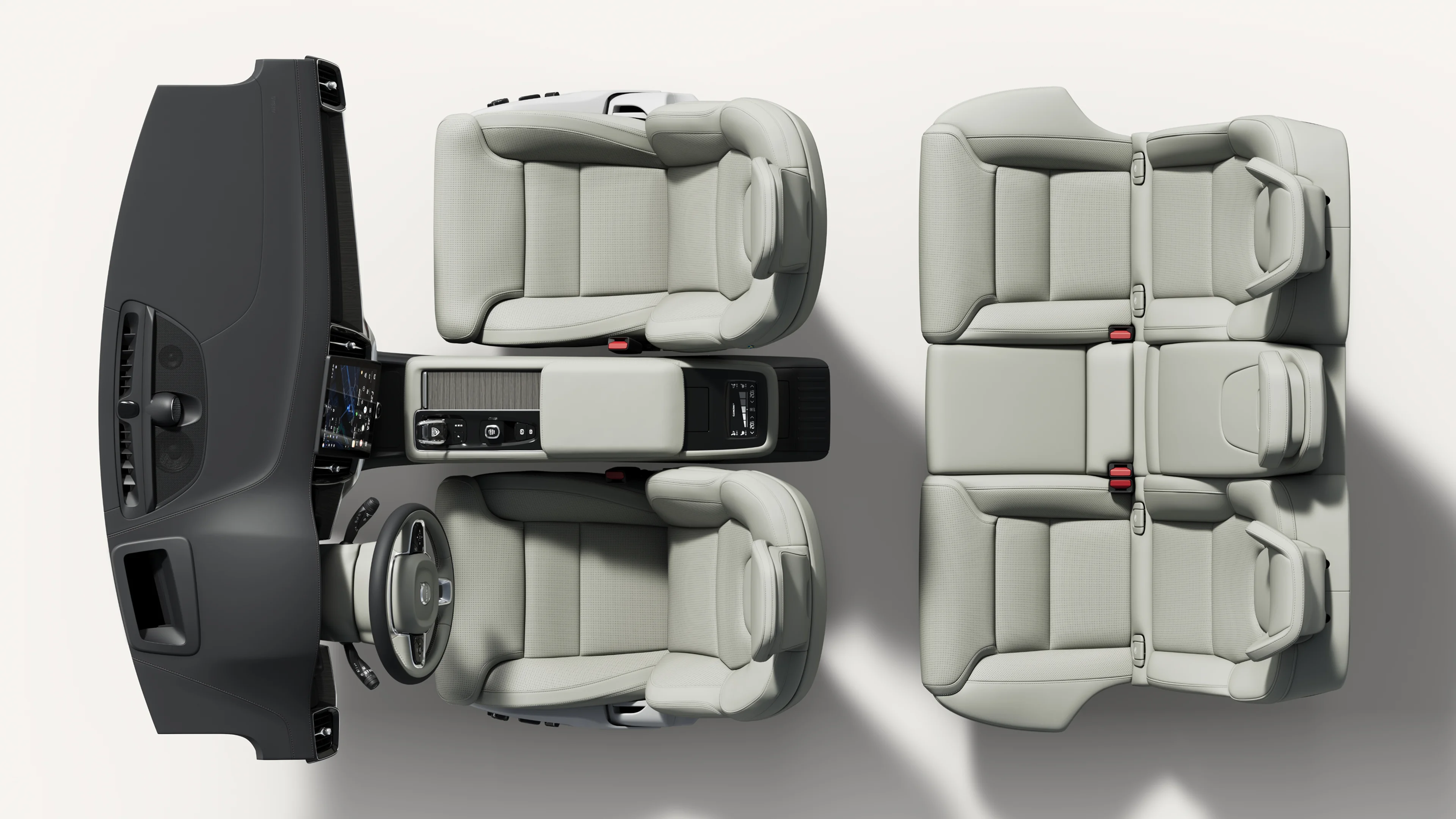 Top-down view of the Volvo S90 interior, showcasing seats and central console.