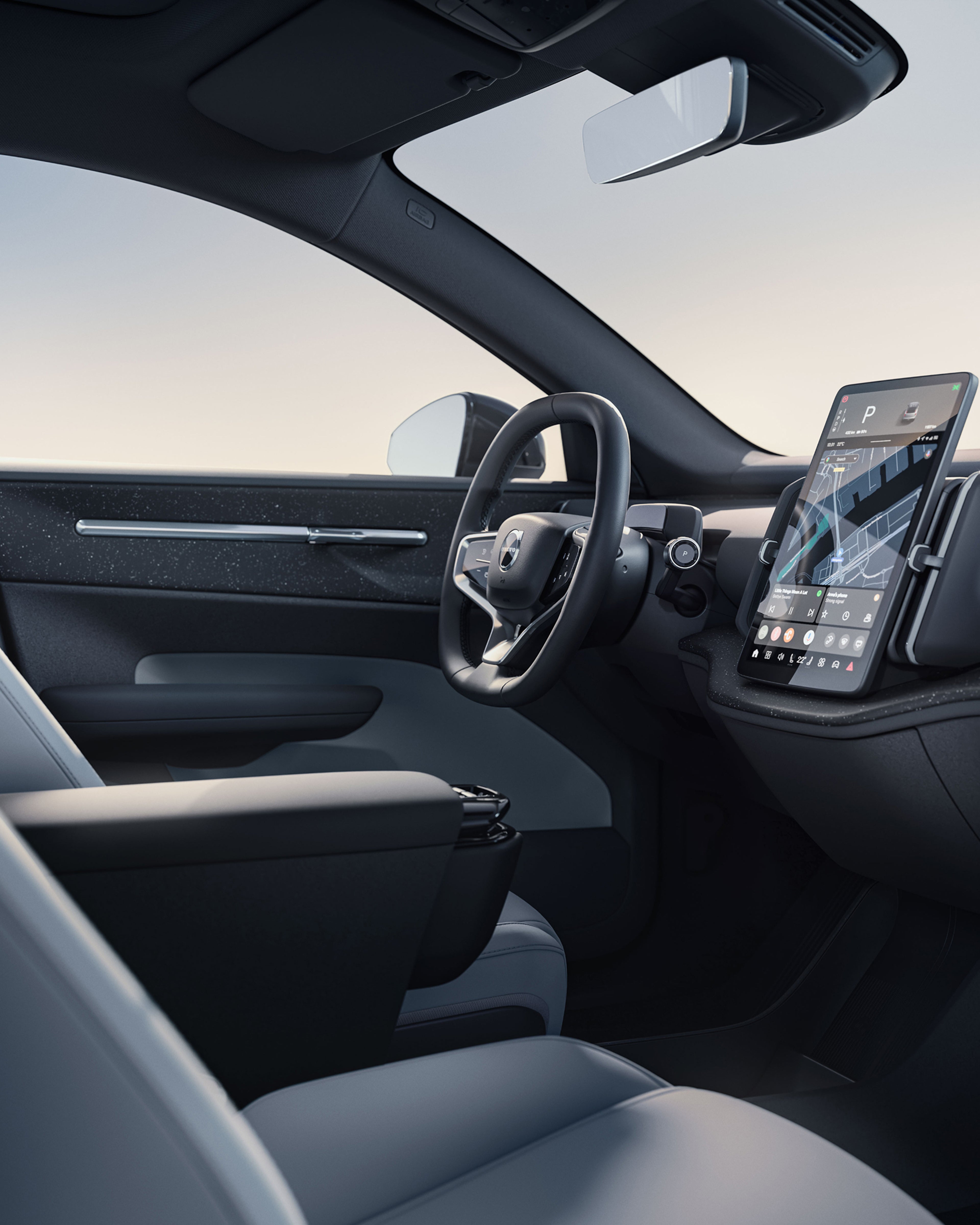 L'abitacolo del piccolo SUV Volvo EX30 100% elettrico.
