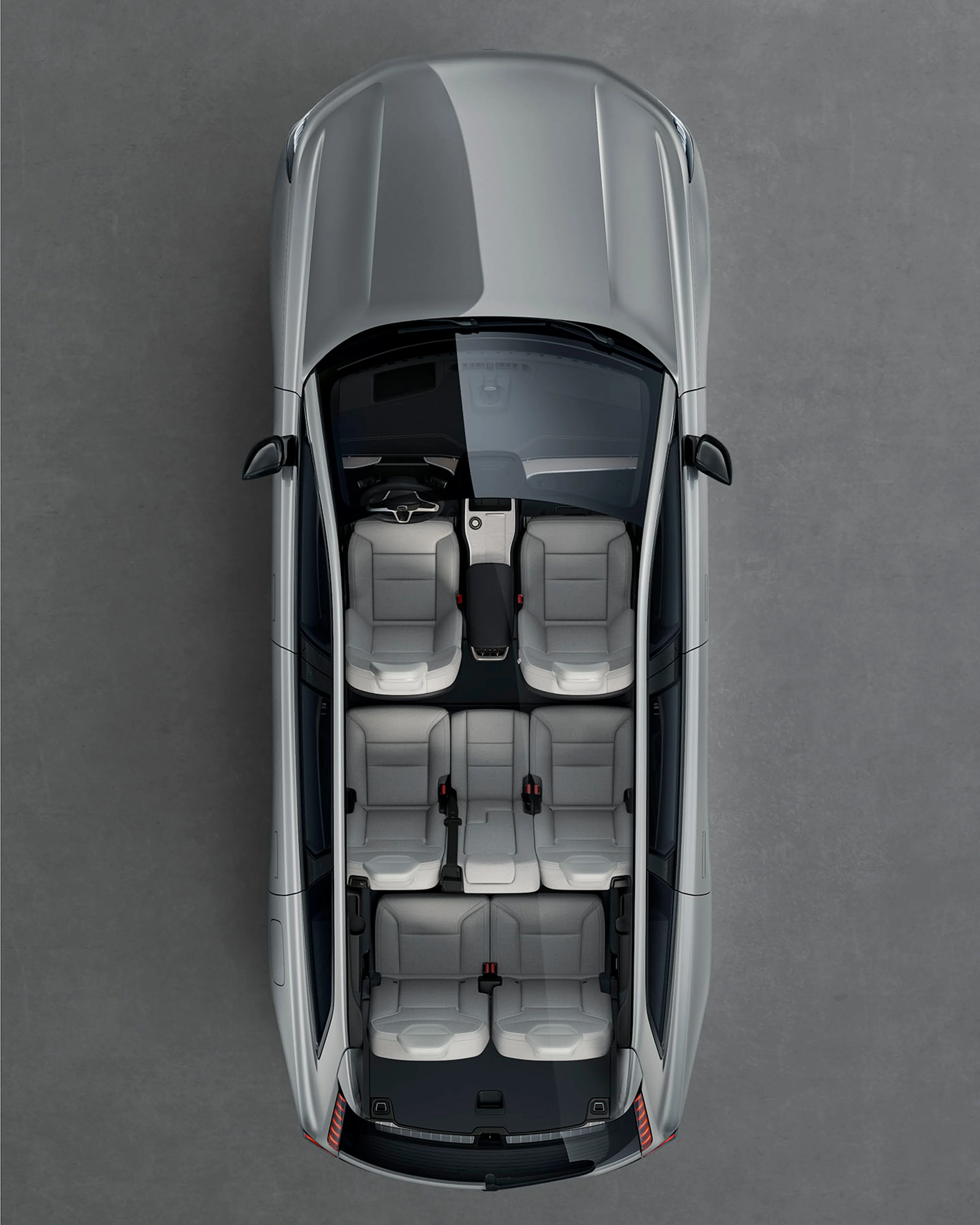 The 7-seat cabin in a Volvo EX90 from above.