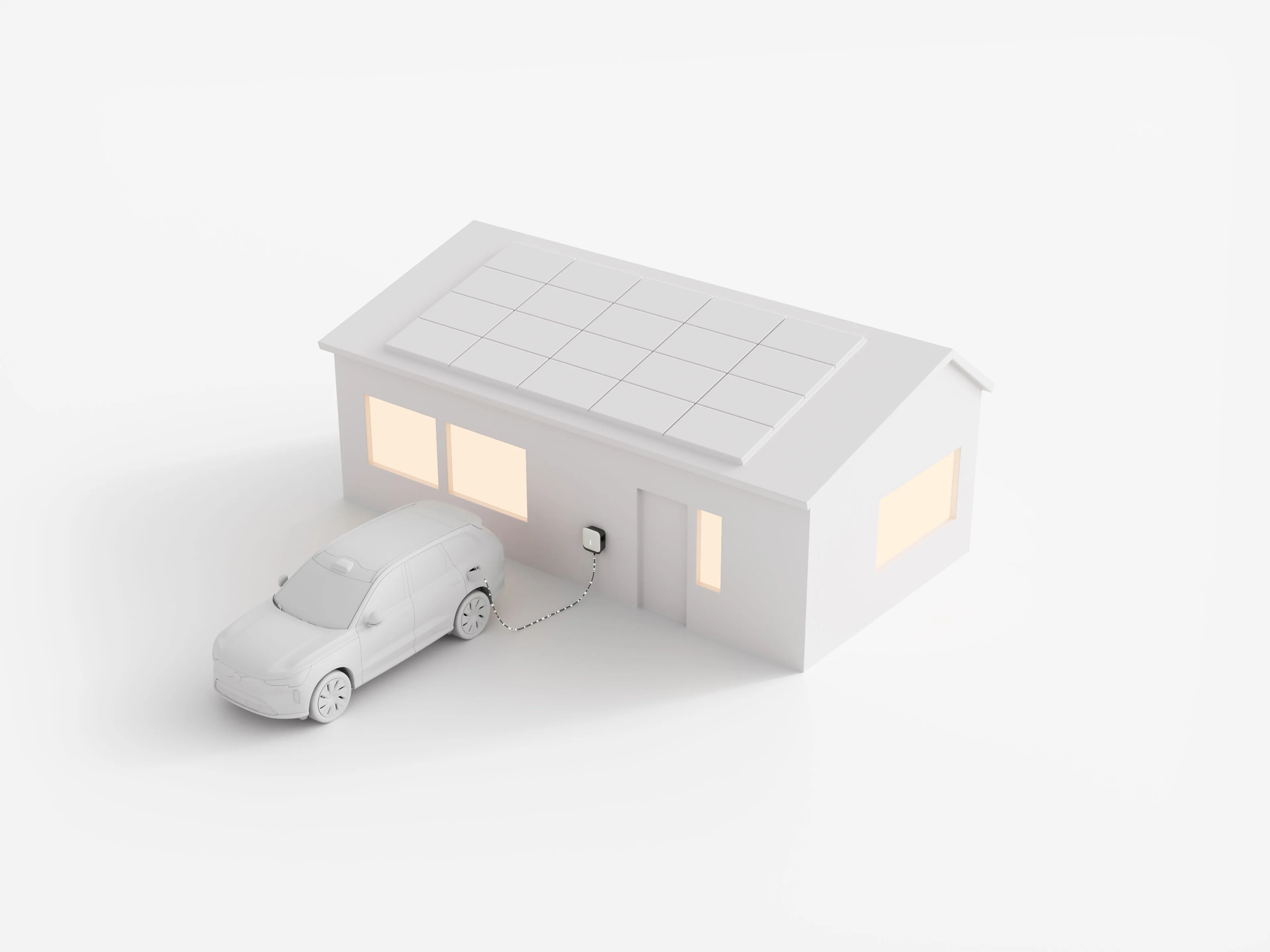 Vy ovanifrån av Volvo EX90 parkerad och ansluten via kabel, vilket illustrerar dubbelriktad laddning.