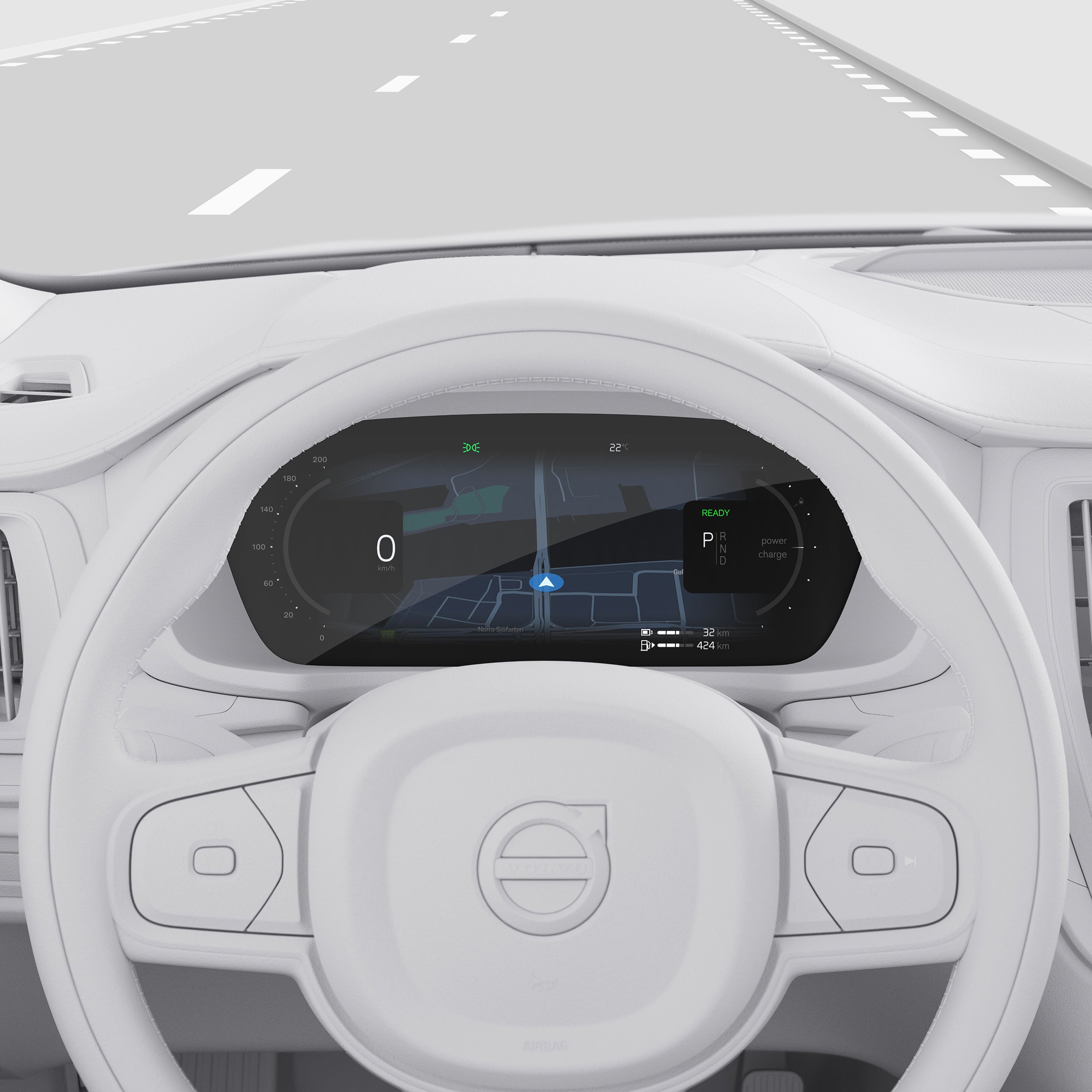 Close-up illustration of the Volvo V60 12.3-inch driver display