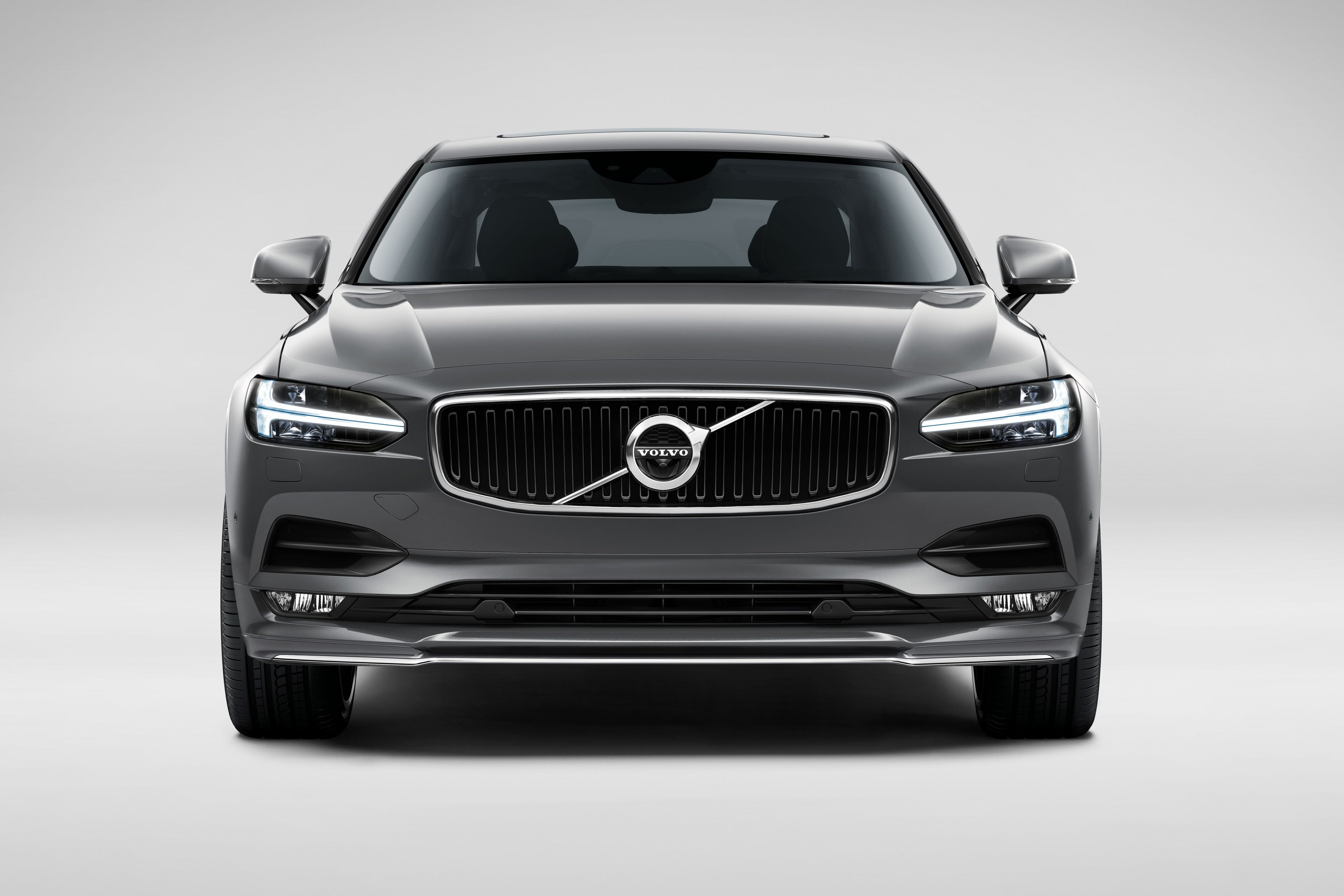The front of a Volvo S90.