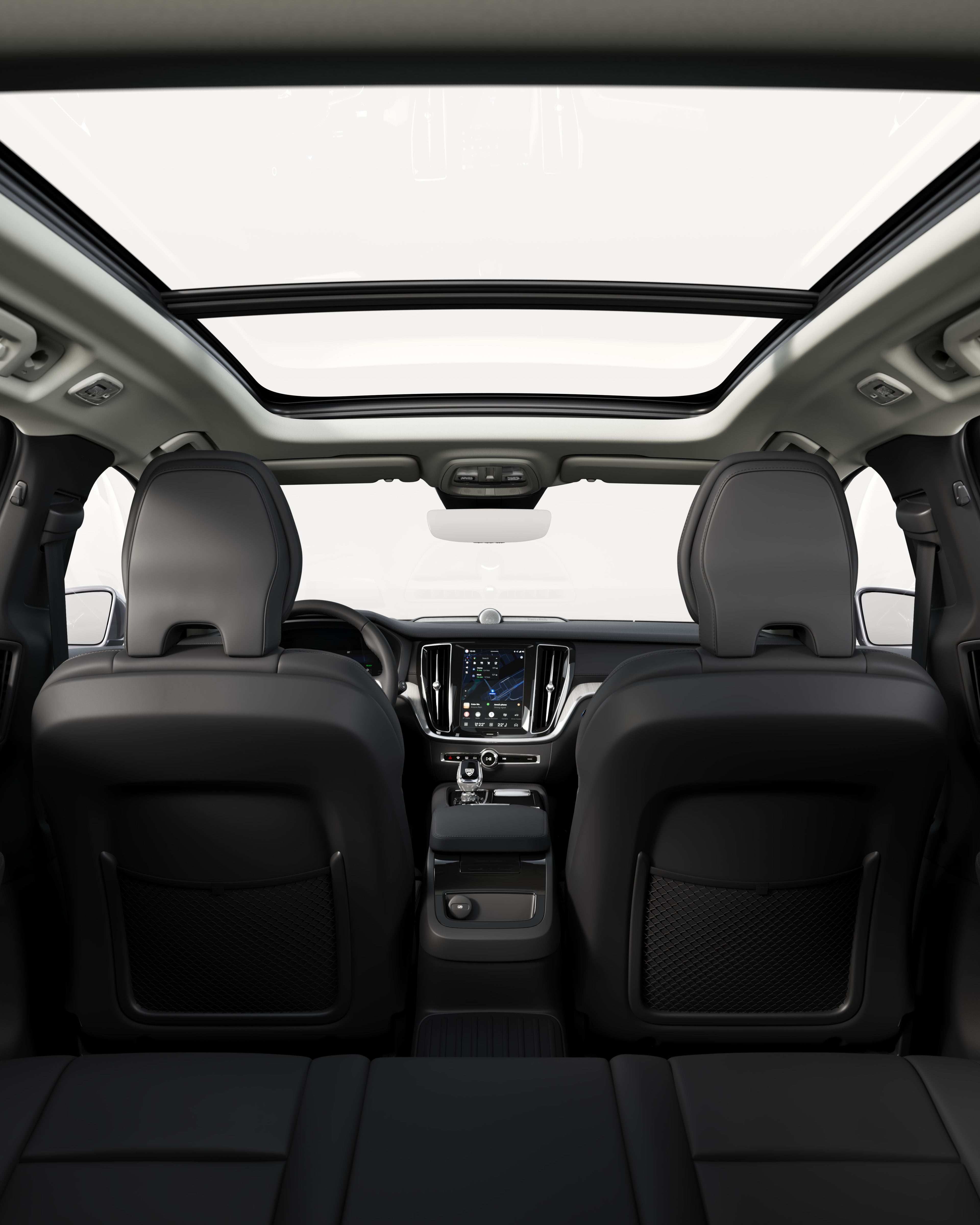 Close-up of the Volvo V60 panoramic roof from a passenger seat angle