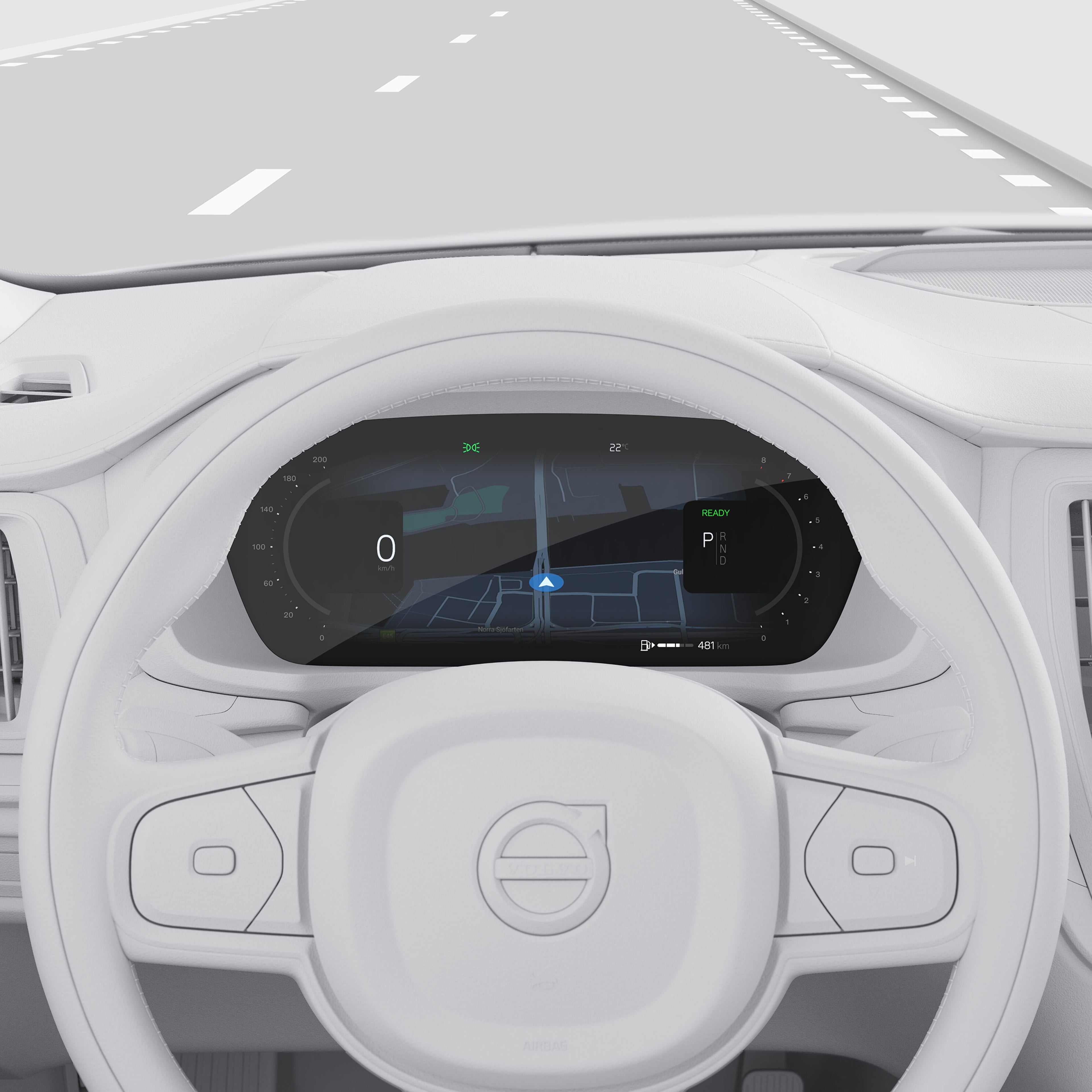 Volvo V60の12.3インチ・ドライバー・ディスプレイをアップにしたイラスト