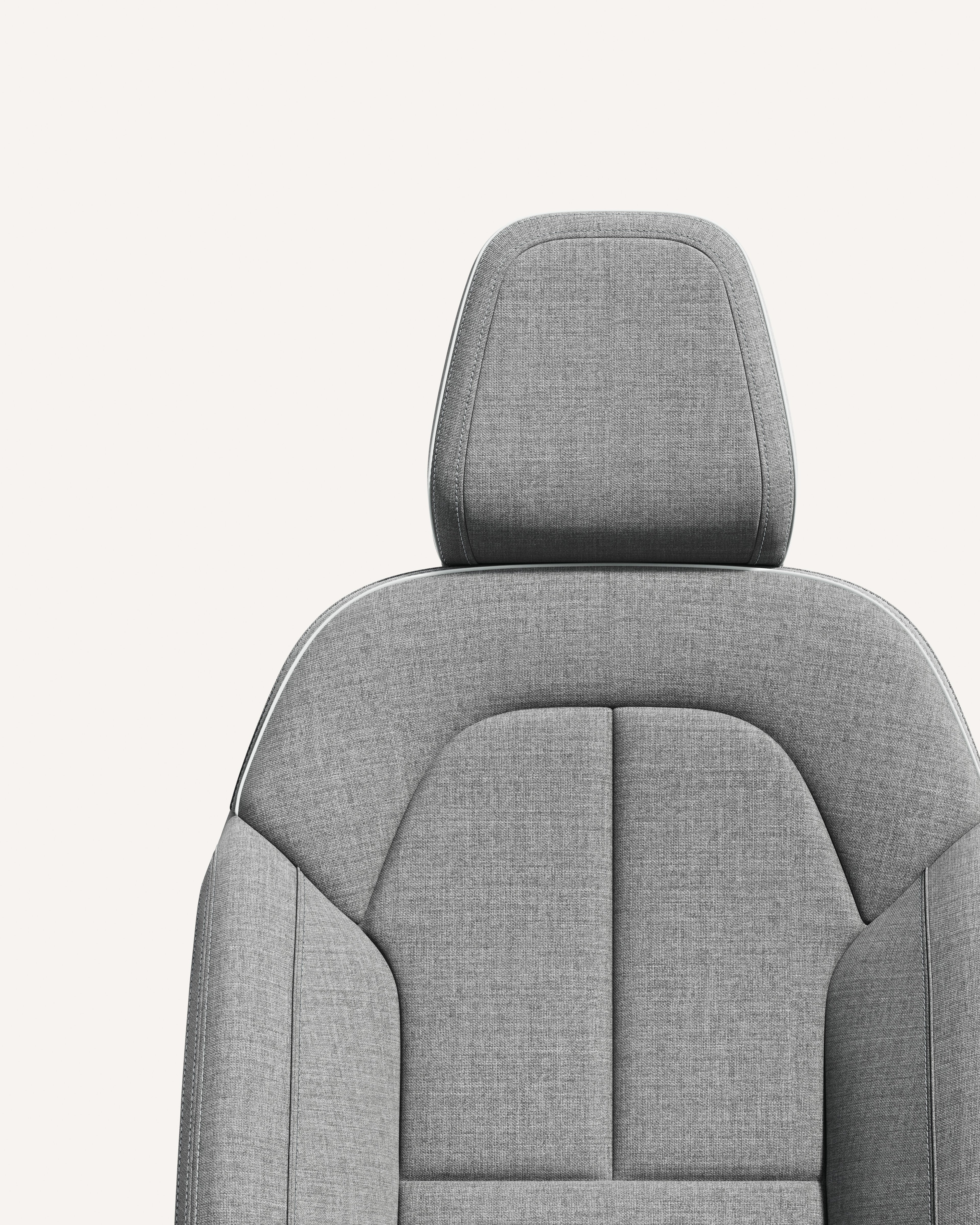 Volvo EC40 säte i färgen Zink med ergonomisk design och slanka konturer.