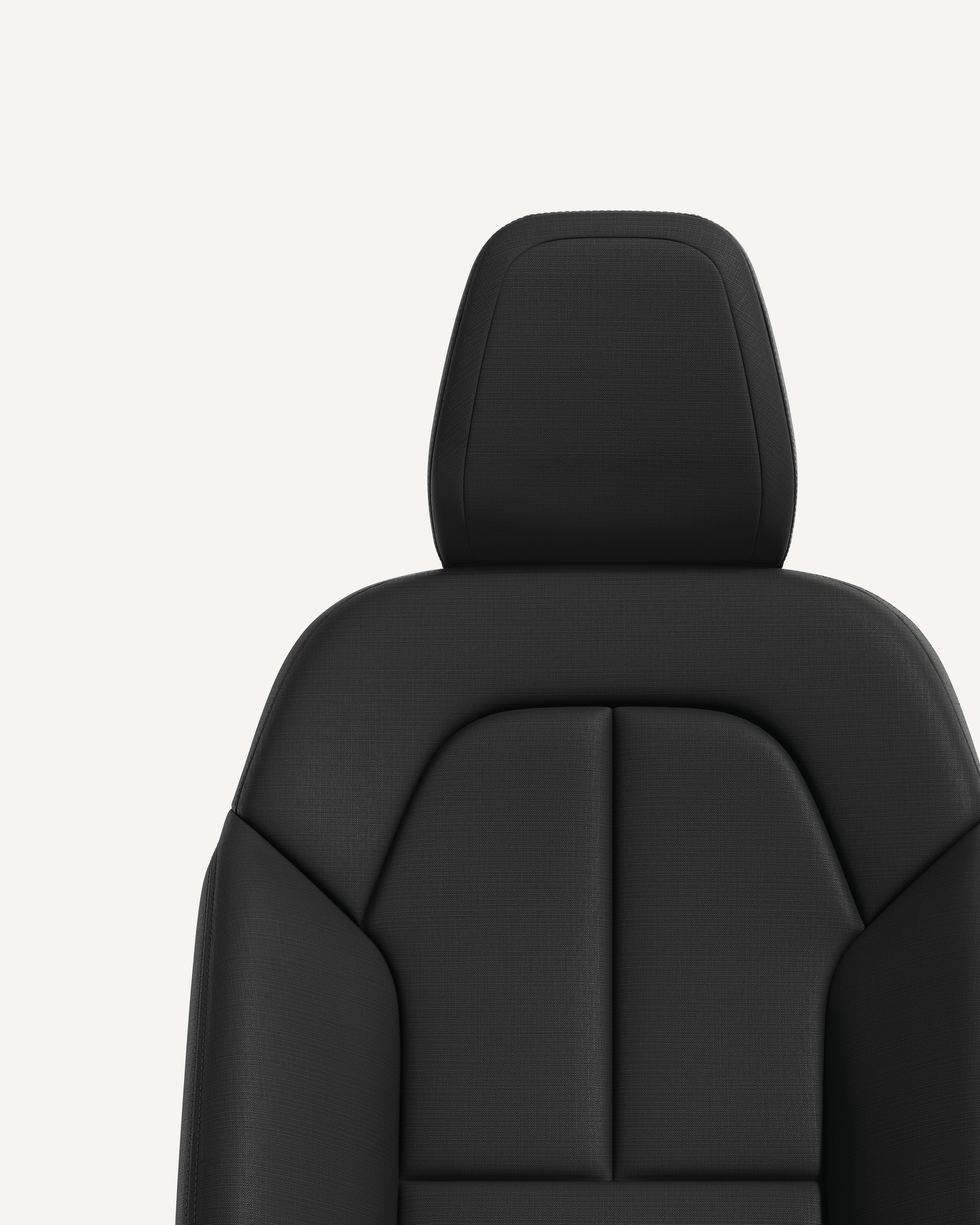 Близок приказ на облогата на предното седиште во боја јаглен за Volvo XC40 во бела студиска средина.