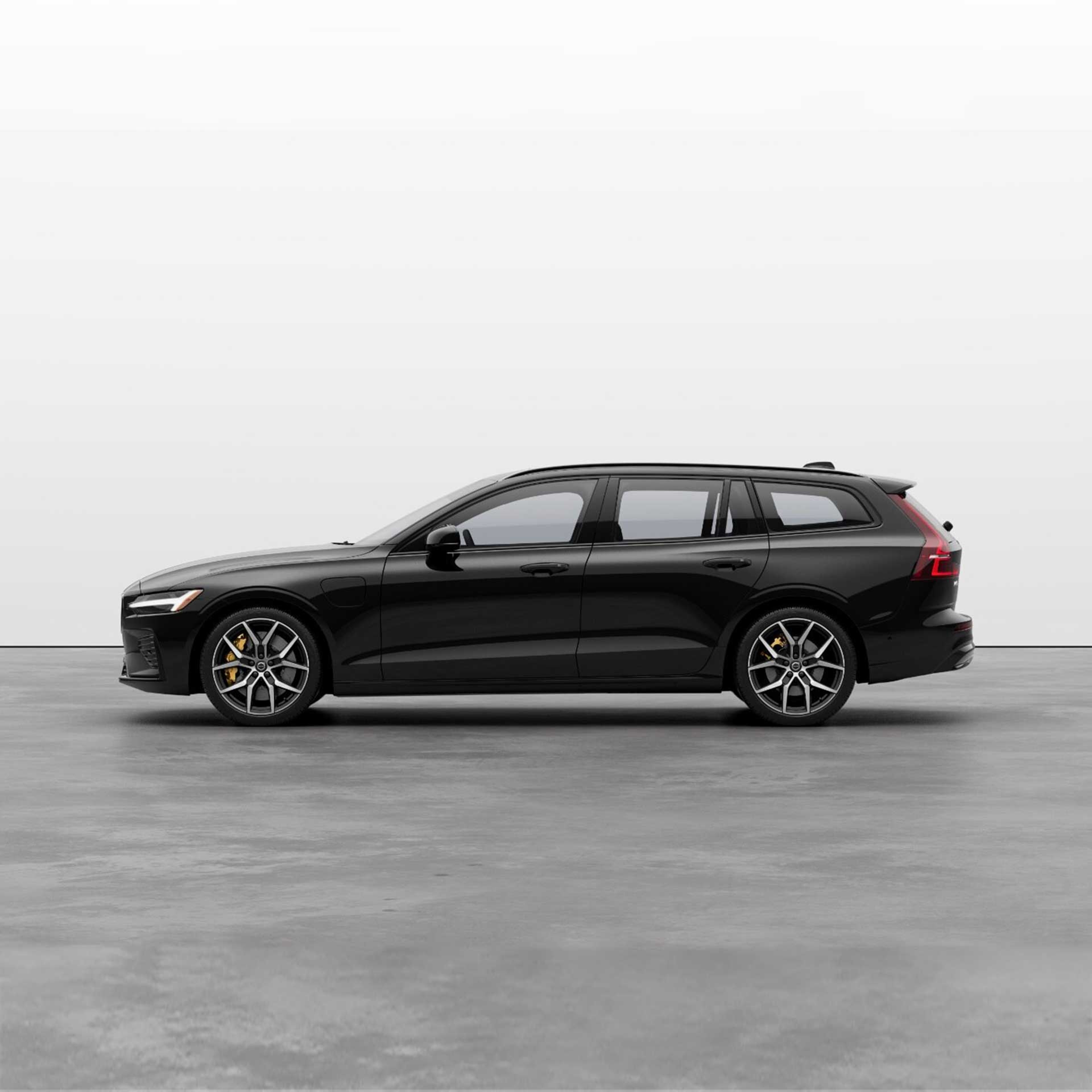 The side profile of a Volvo V60 plug-in hybrid wagon