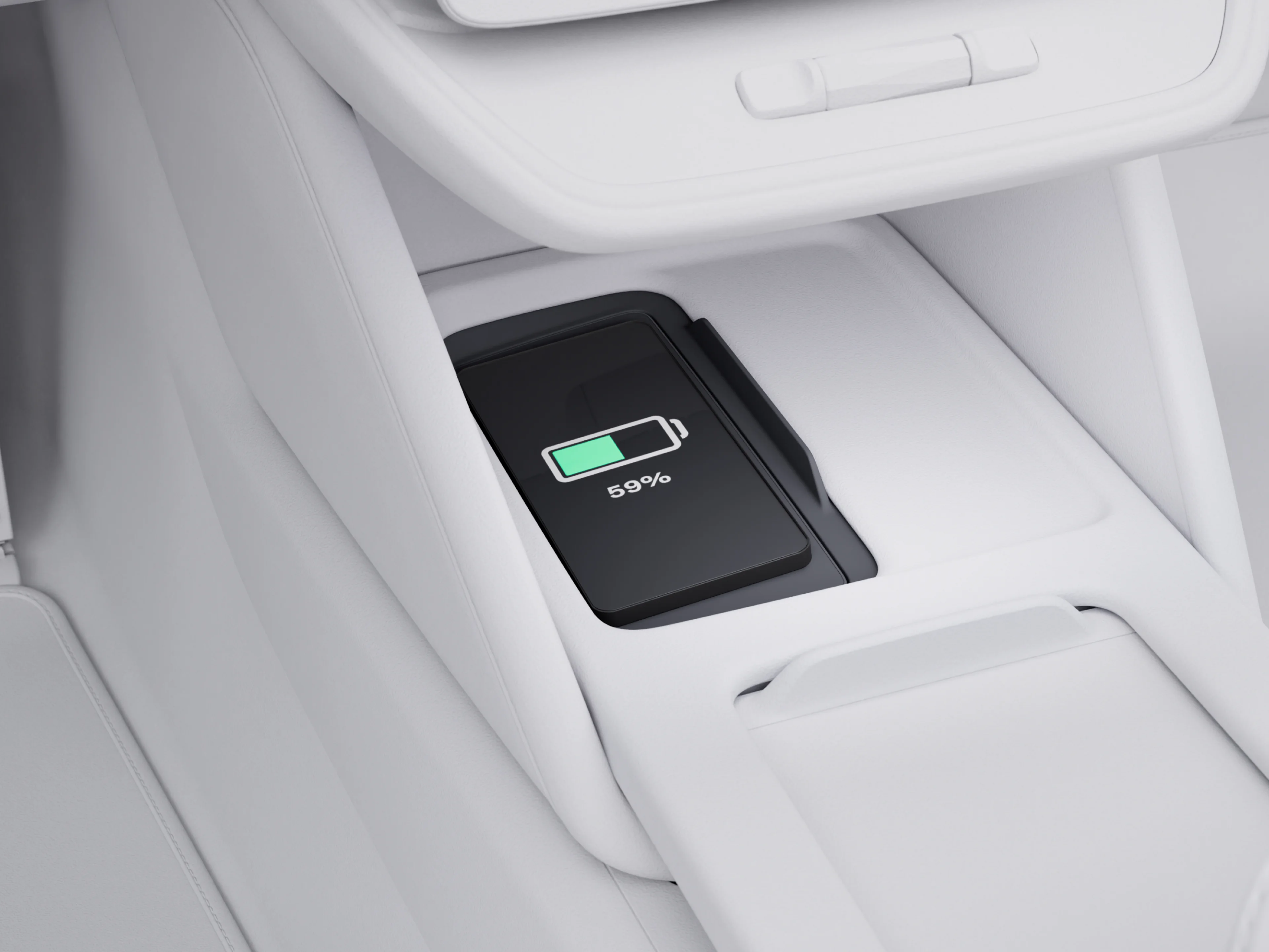 Der Volvo ES90 verfügt über ein kabelloses Ladegerät für Mobiltelefone, das nahtlos integriert ist.