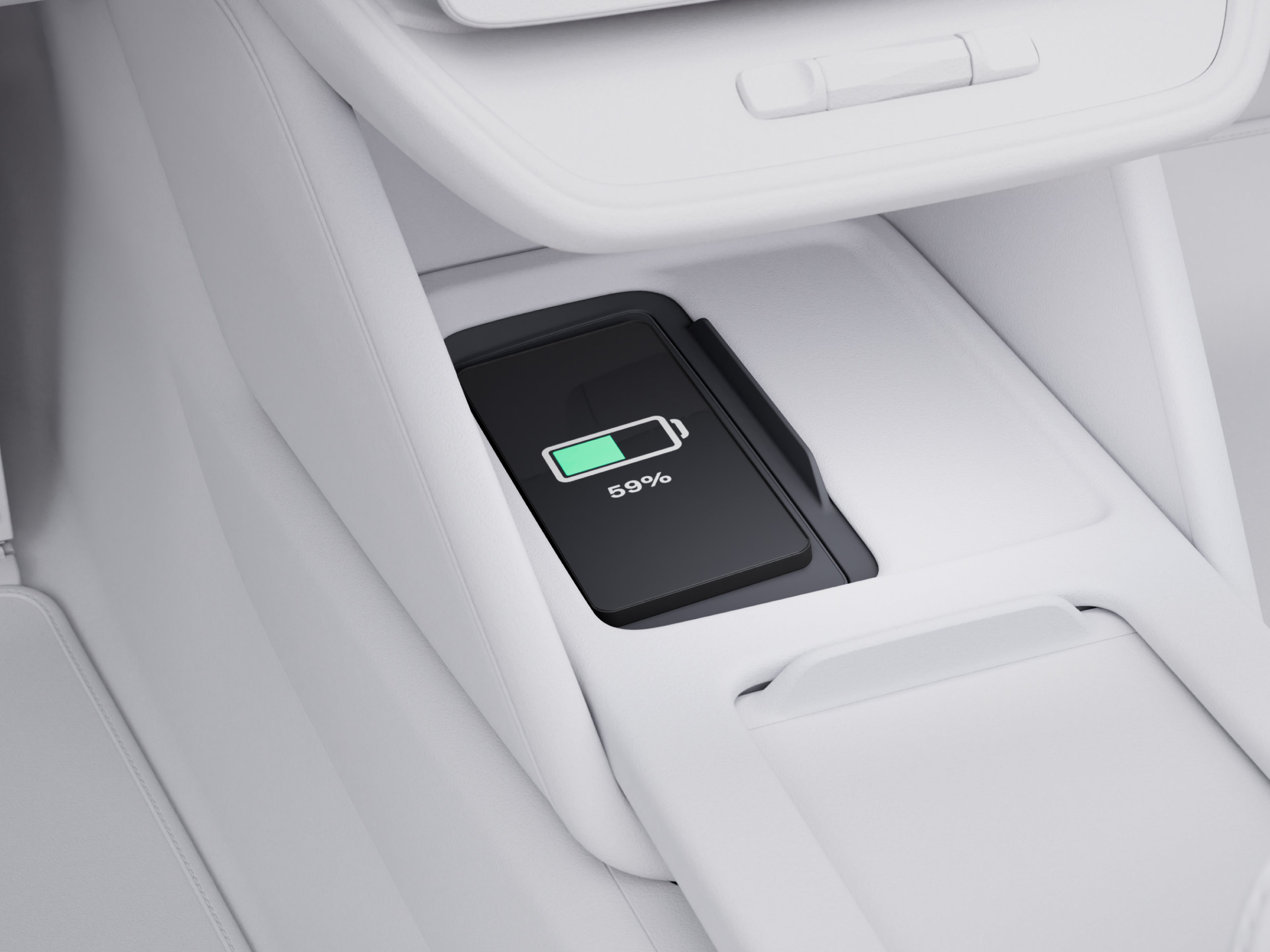 De Volvo ES90 is voorzien van een draadloze en naadloos geïntegreerde telefoonoplader.