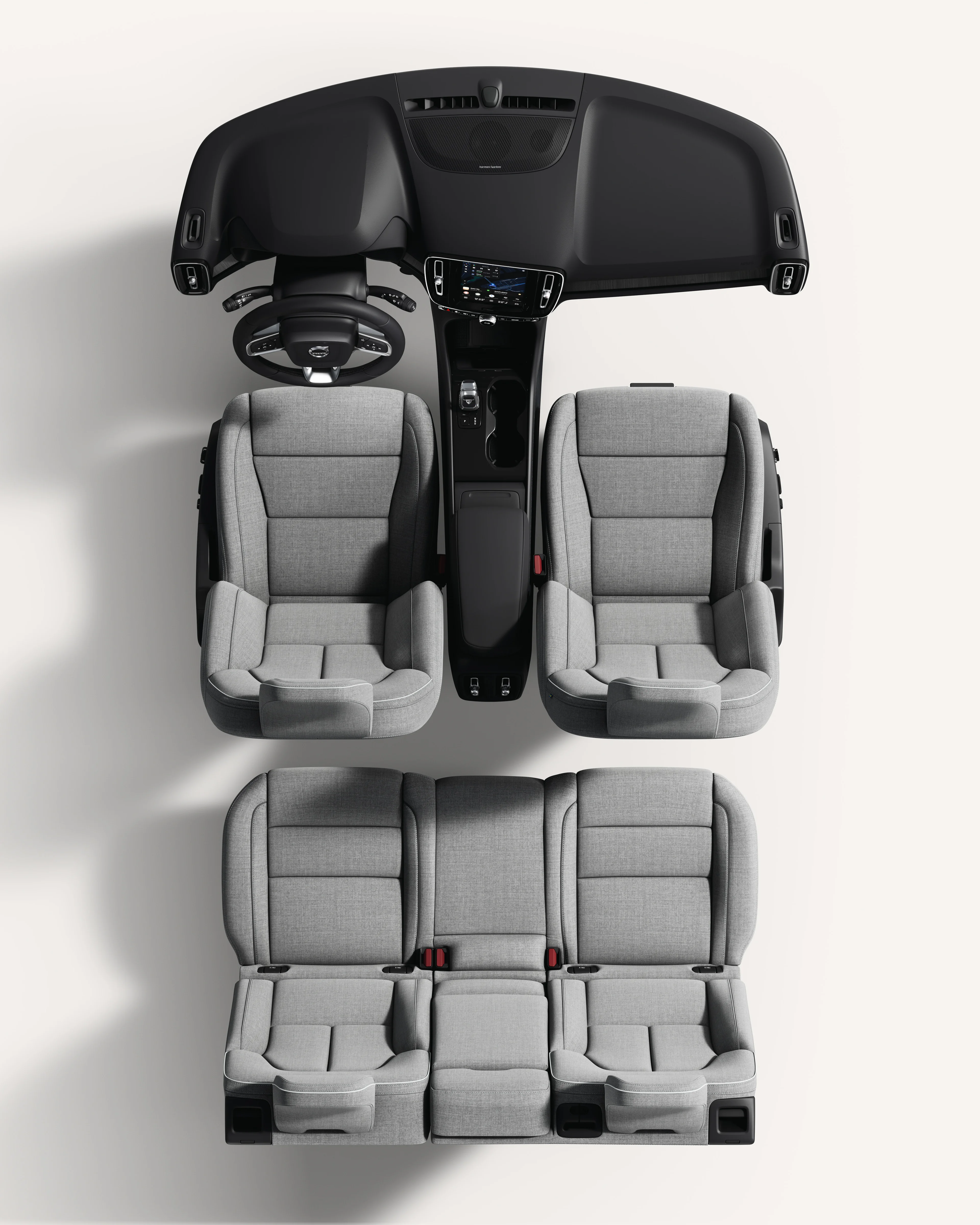 Top-down view of the Volvo EC40 interior, showcasing seats and central console.