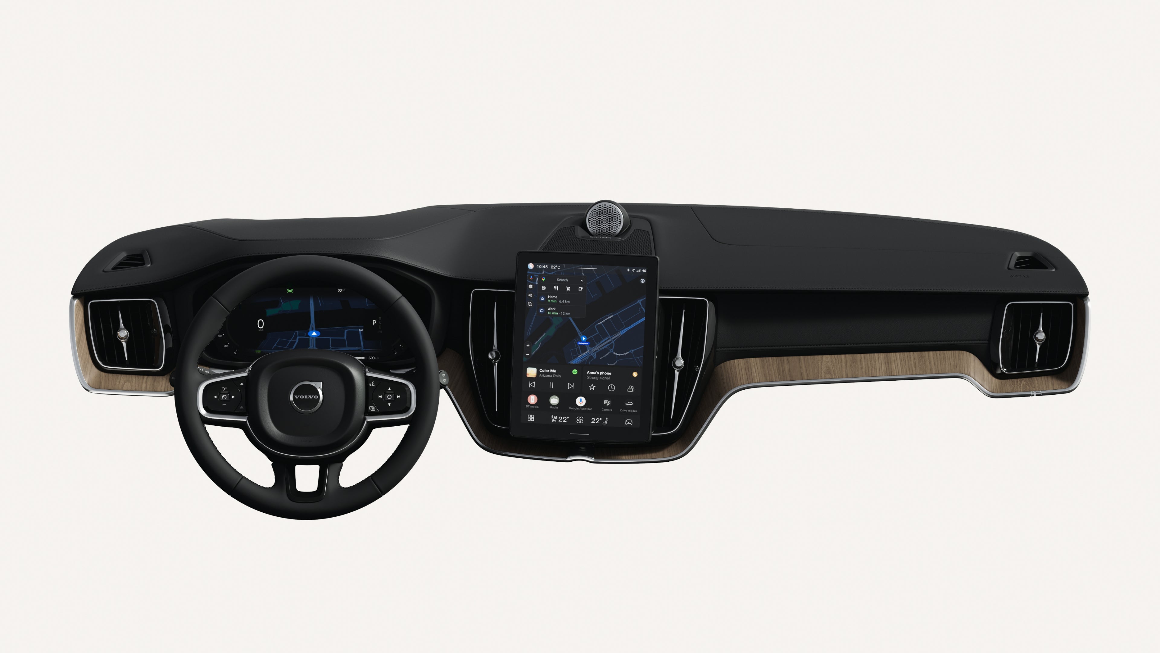 Interior view of the Volvo XC60 dashboard, including steering wheel and touchscreen.