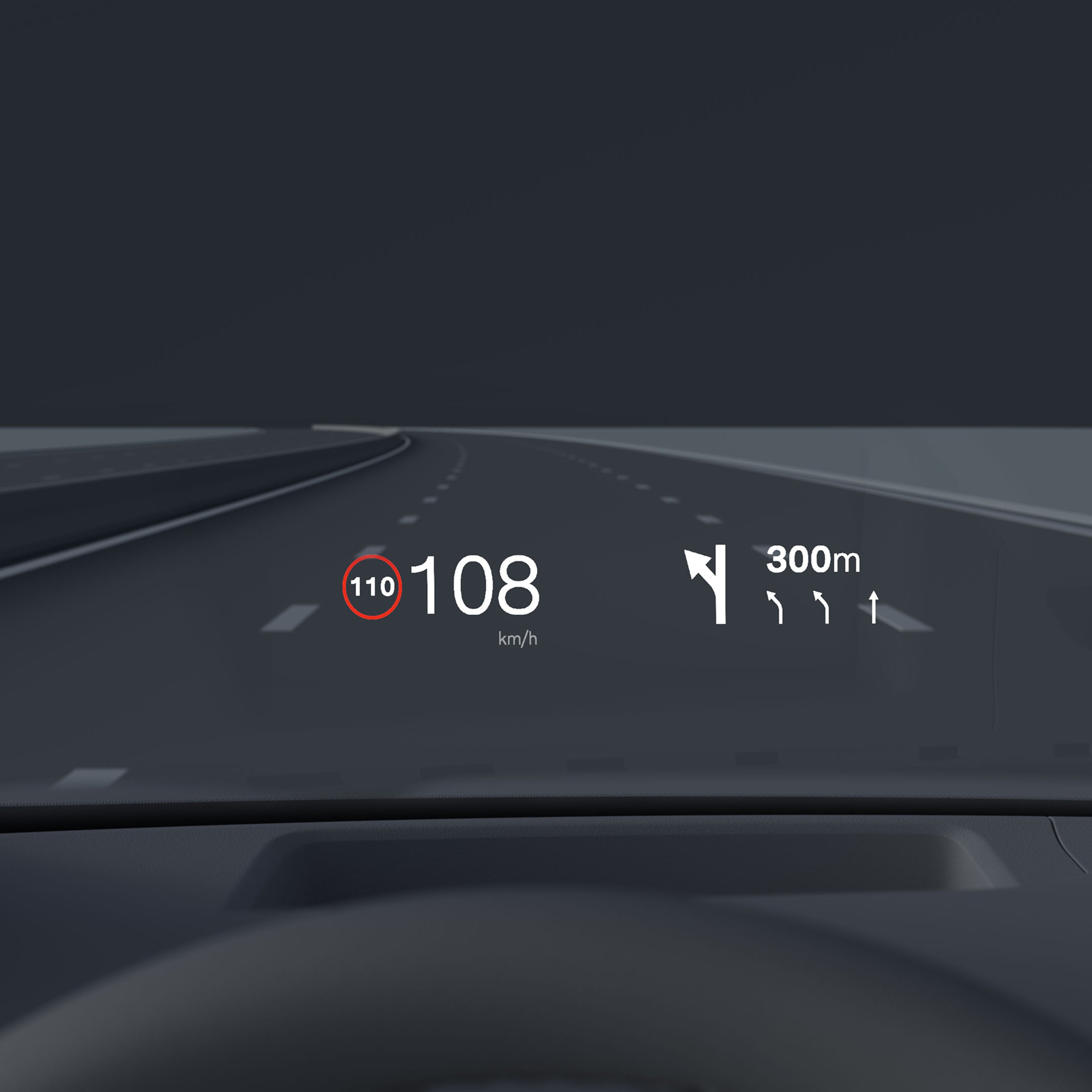 Close-up illustration of the Volvo EX90 head-up display.