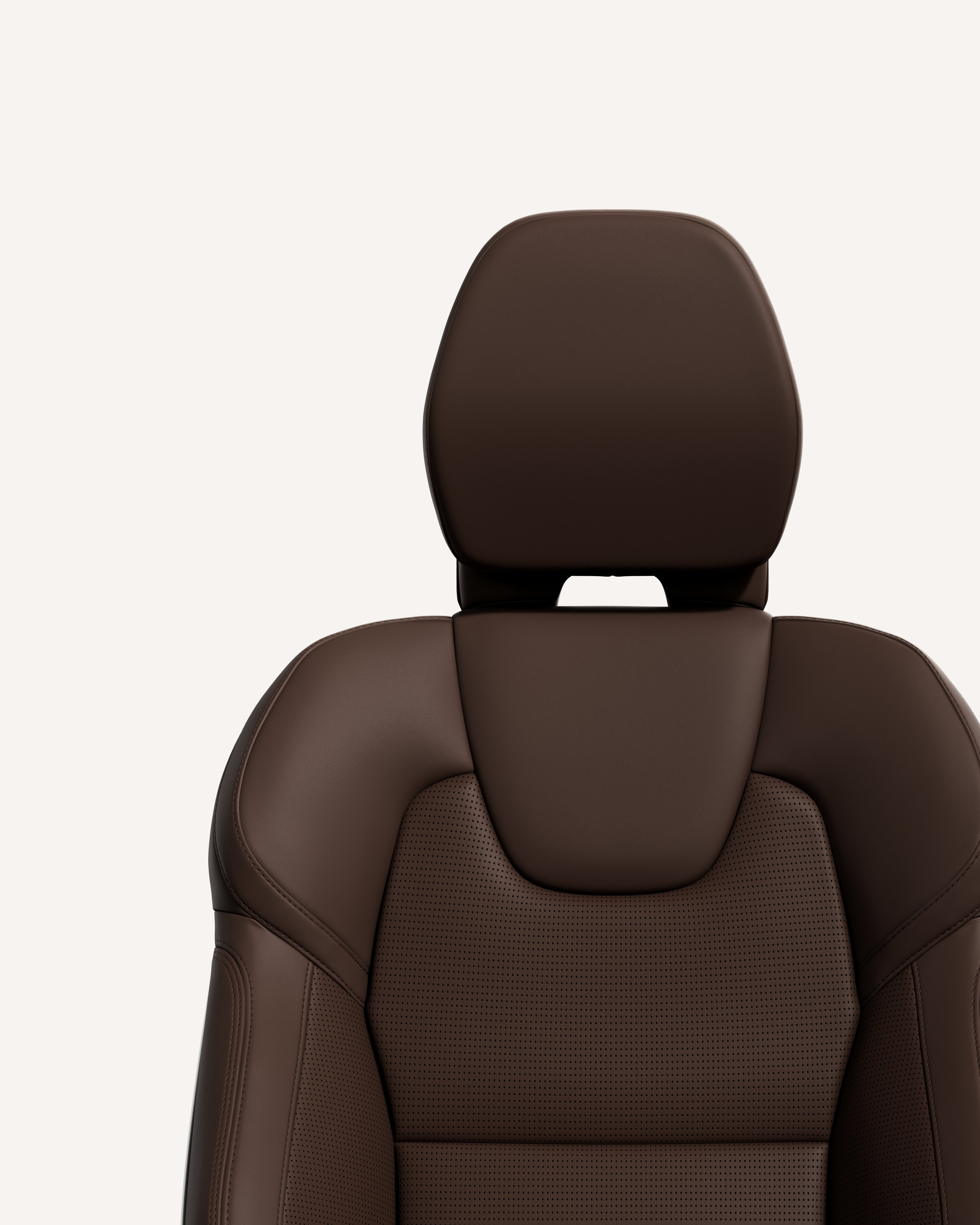 Volvo V60のマルーンカラーのフロントシートのクローズアップ。