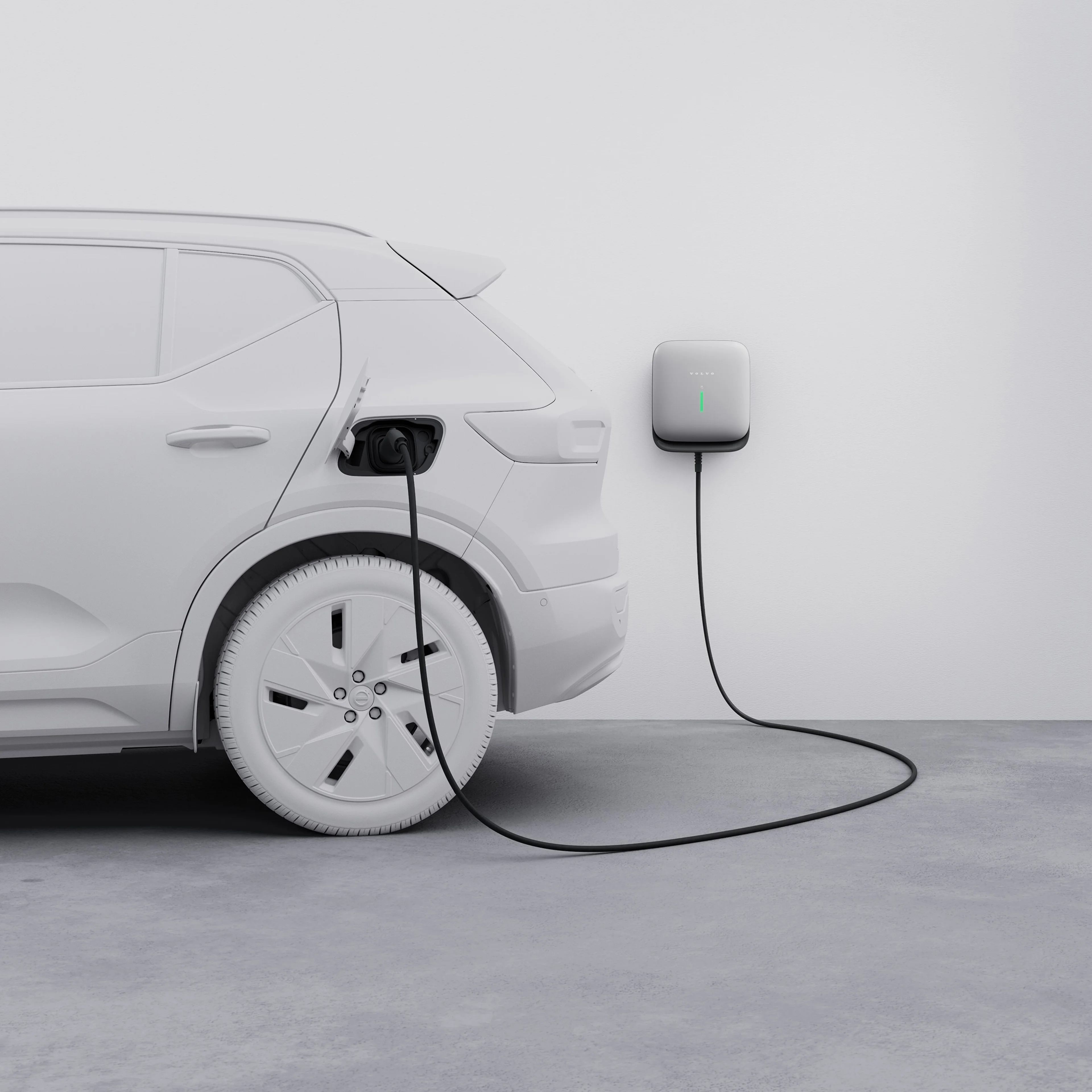 Close-up illustration of the Volvo EX40 center display, highlighting charging mode.