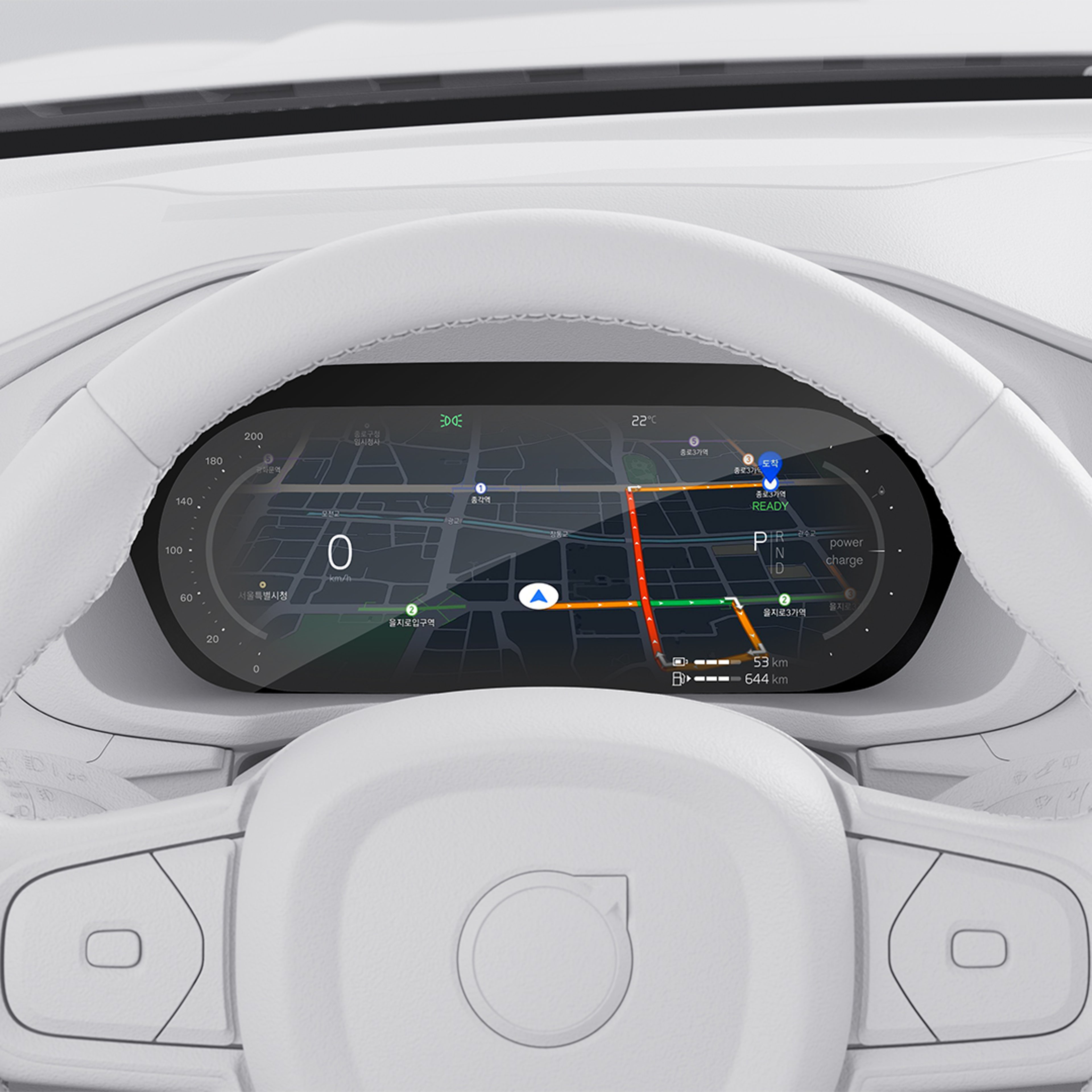 Volvo XC60 플러그인 하이브리드의 운전자 디스플레이 클로즈업