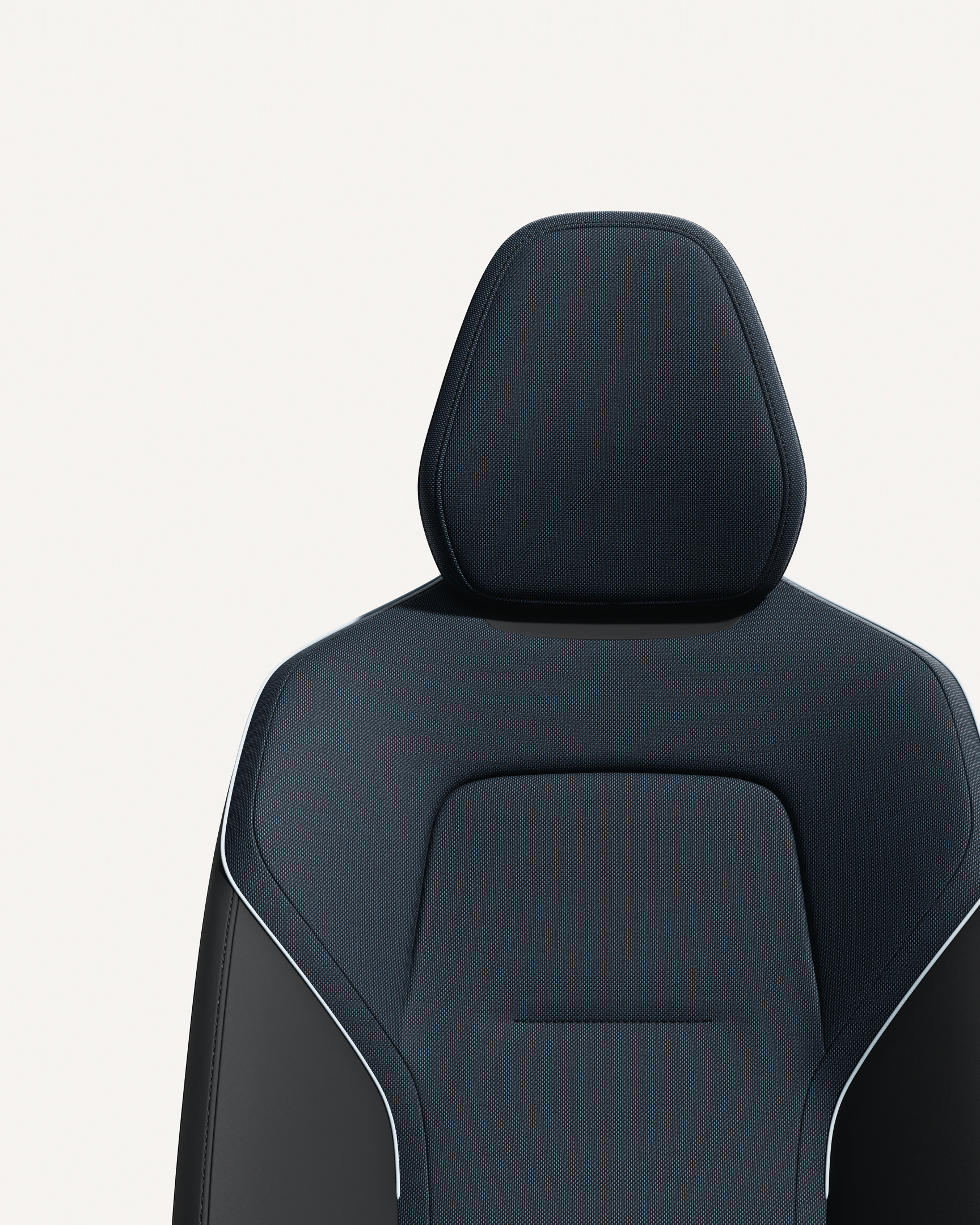 Volvo EX30 seat in material Indigo with ergonomic design and sleek contours.