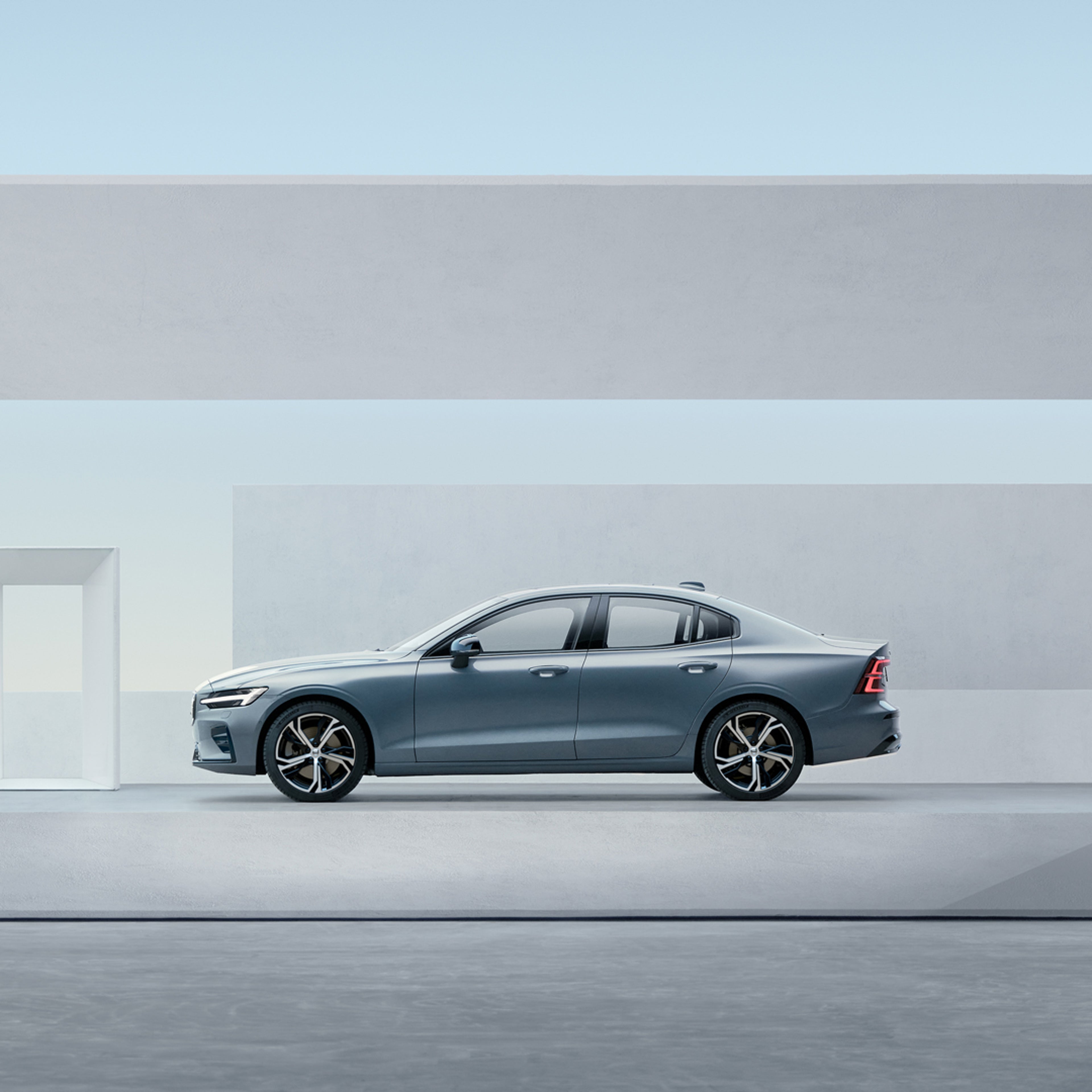 The side profile of a Volvo S60 sedan.