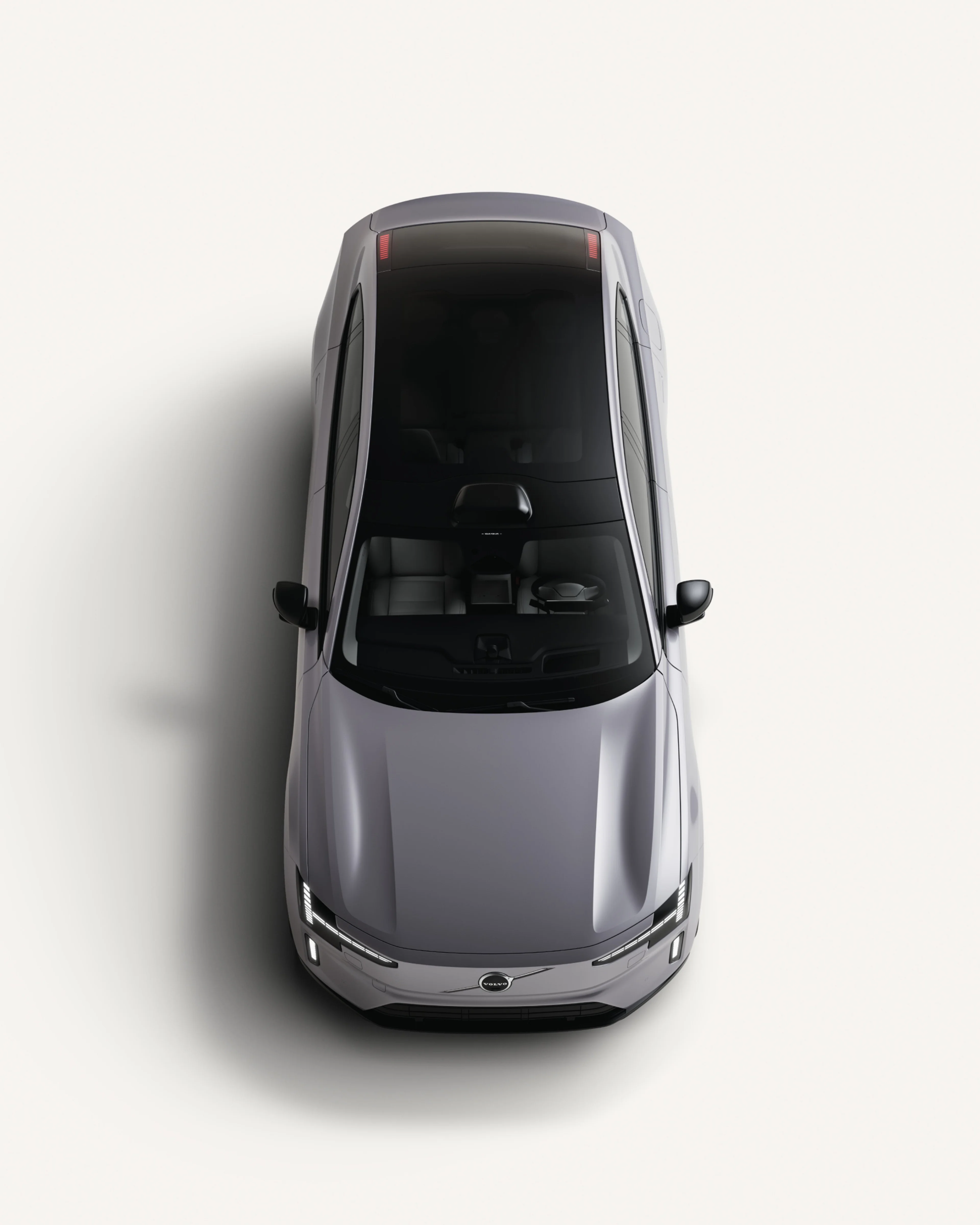 Vista dall'alto di Volvo ES90 con tetto panoramico.