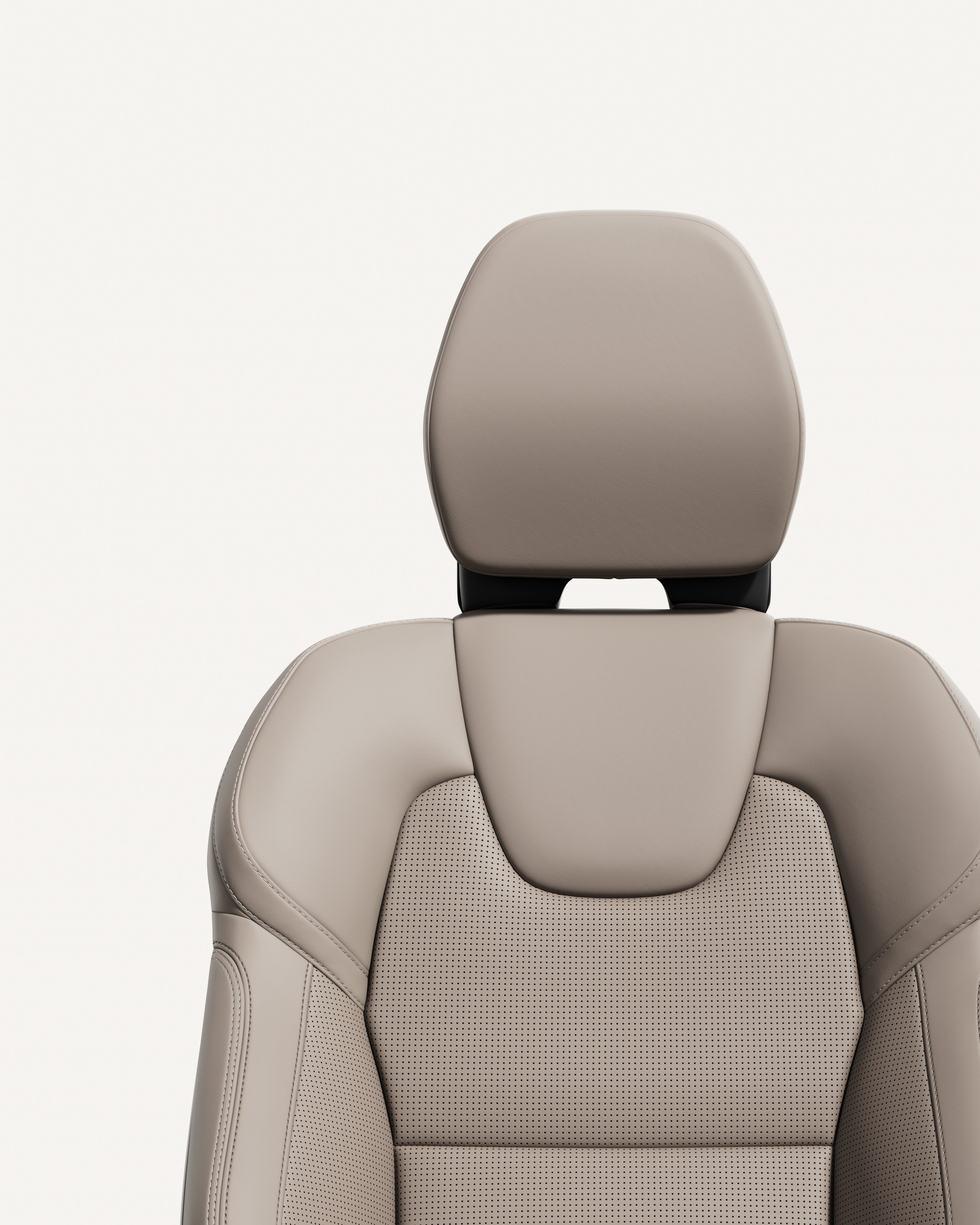 Close-up of the front seat cardamom upholstery in the Volvo S90.