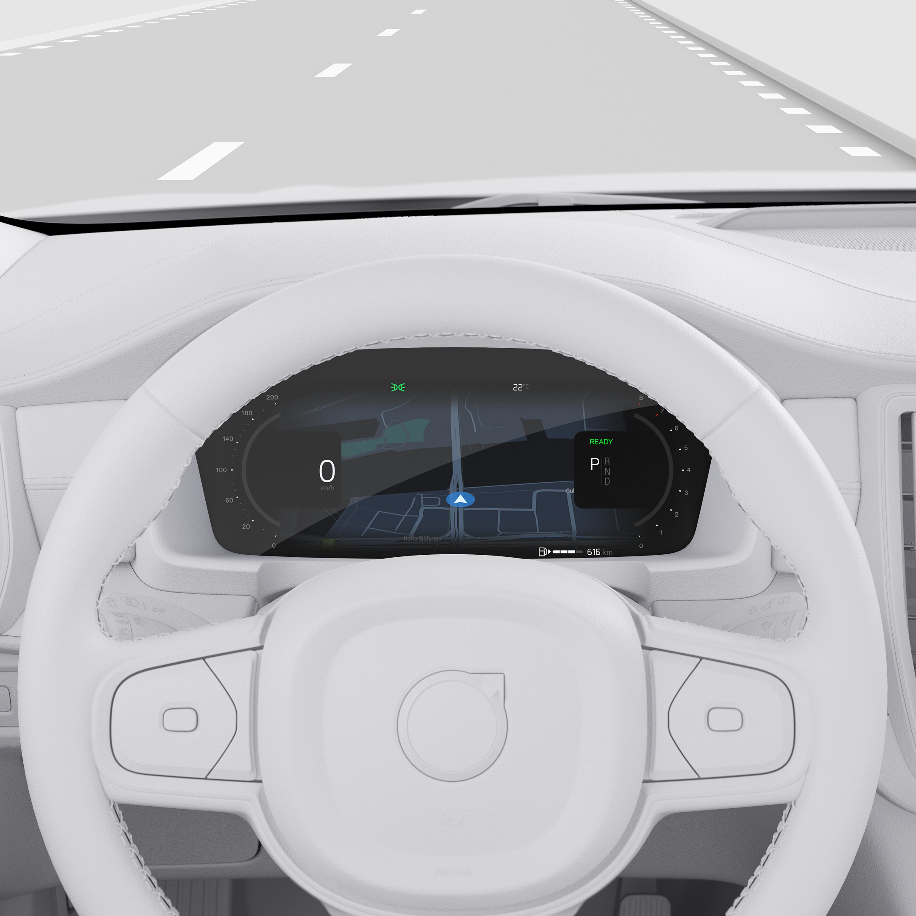 Close-up illustration of the Volvo S90 12.3-inch driver display