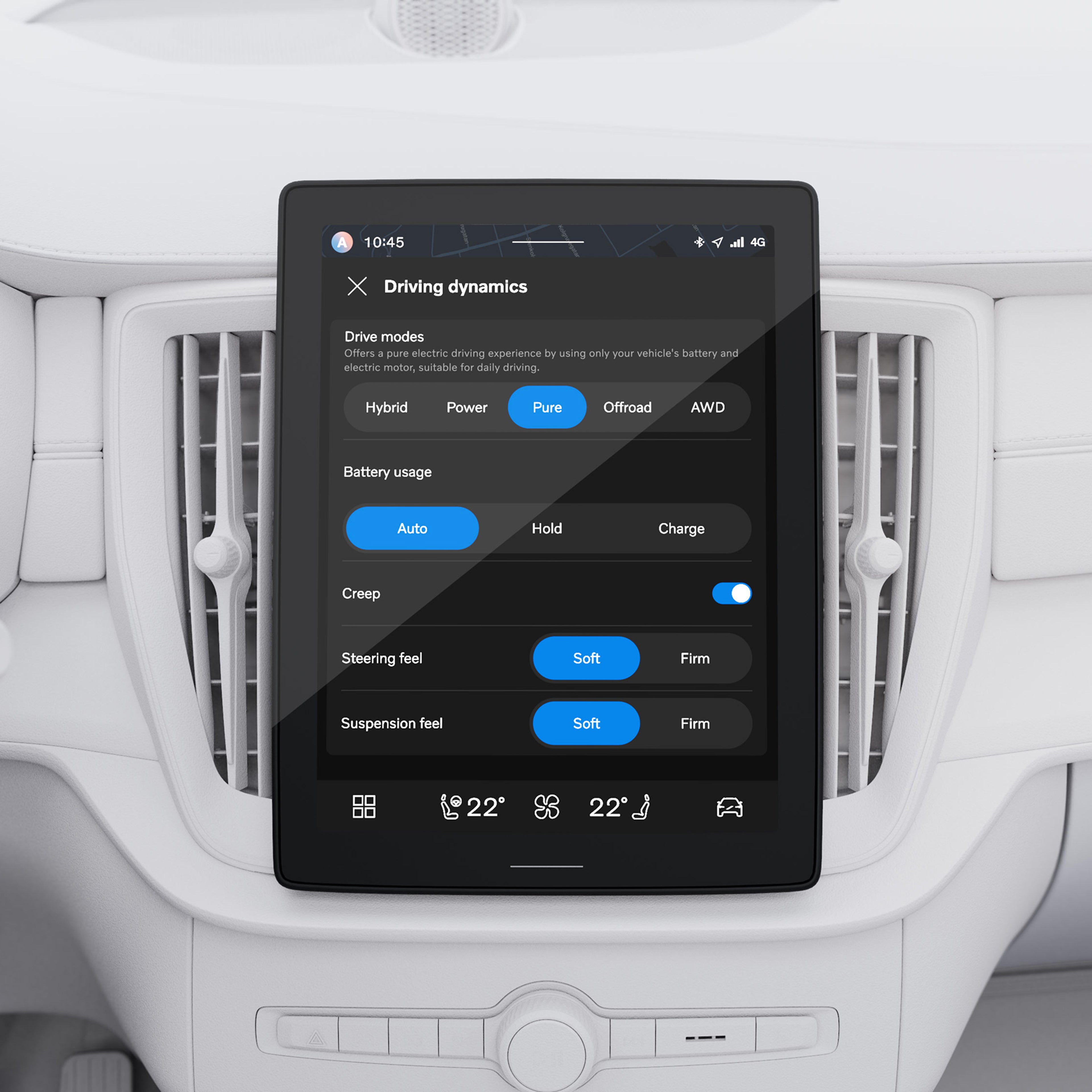 Gros plan de l’écran central du Volvo XC90 présentant la Vue calme