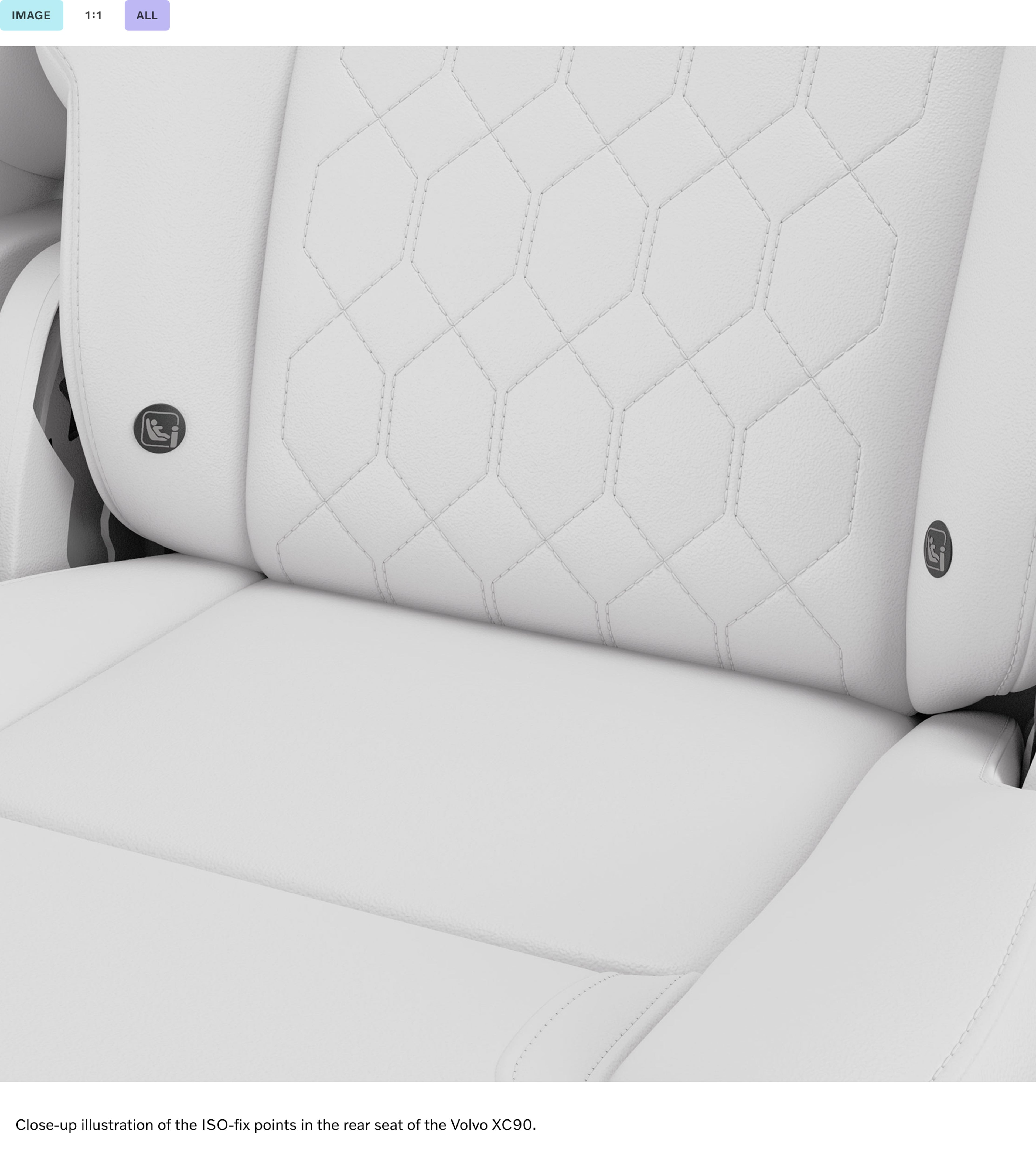 Gros plan sur les points de fixation ISO sur le siège arrière du Volvo XC90.