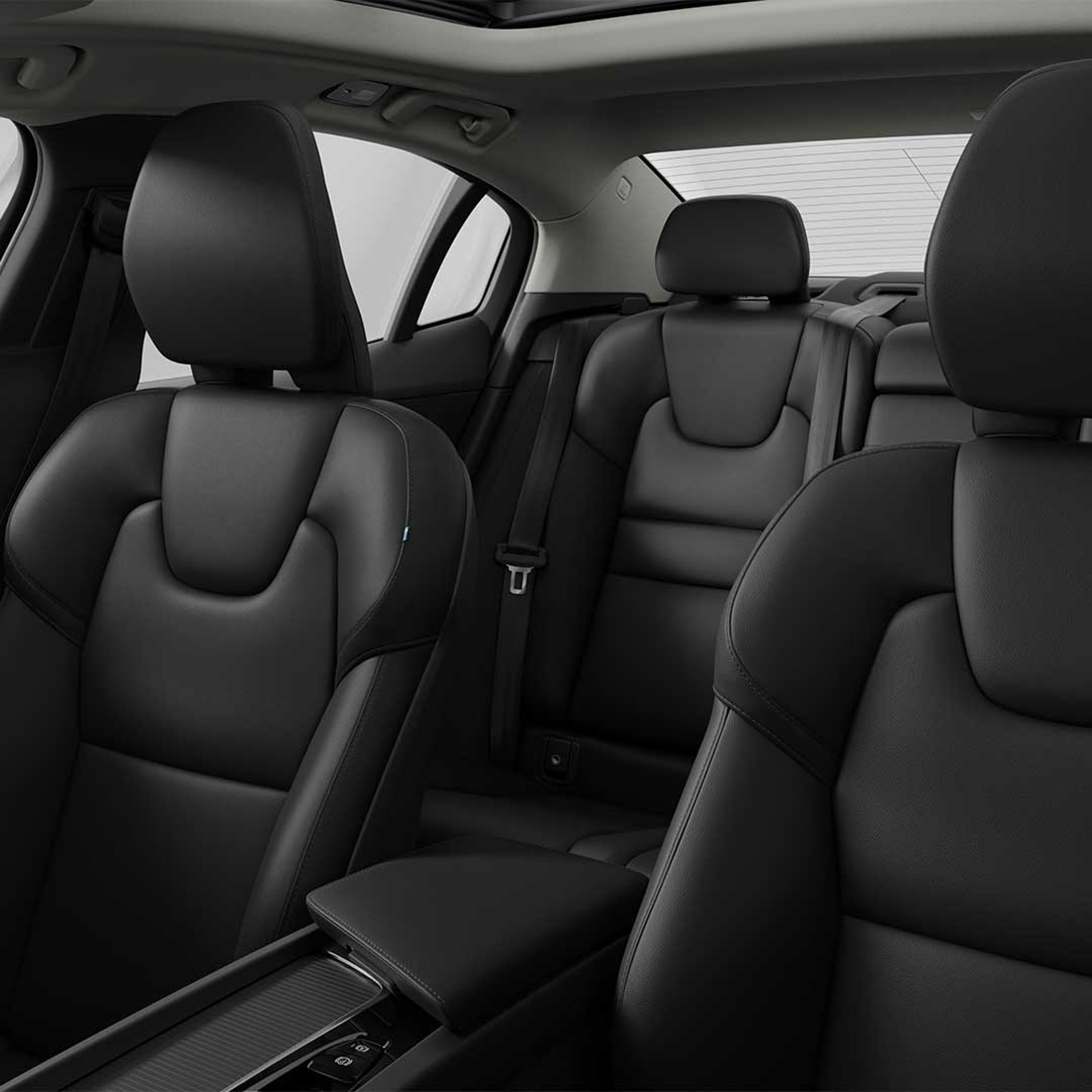 All five dark black leather seats in the Volvo S60 mild hybrid.
