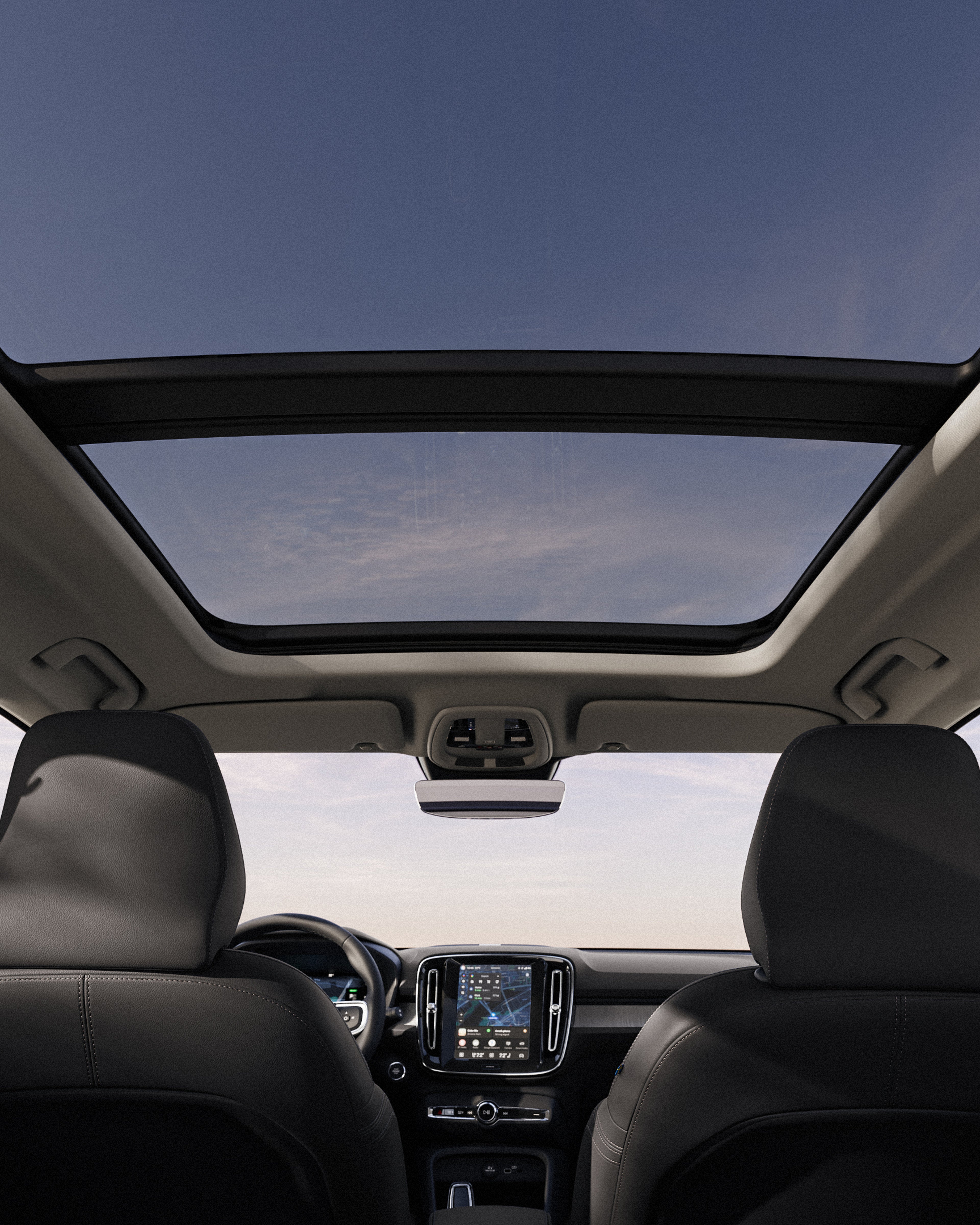 View from the rear seats of the Volvo XC40, showcasing the panoramic roof.