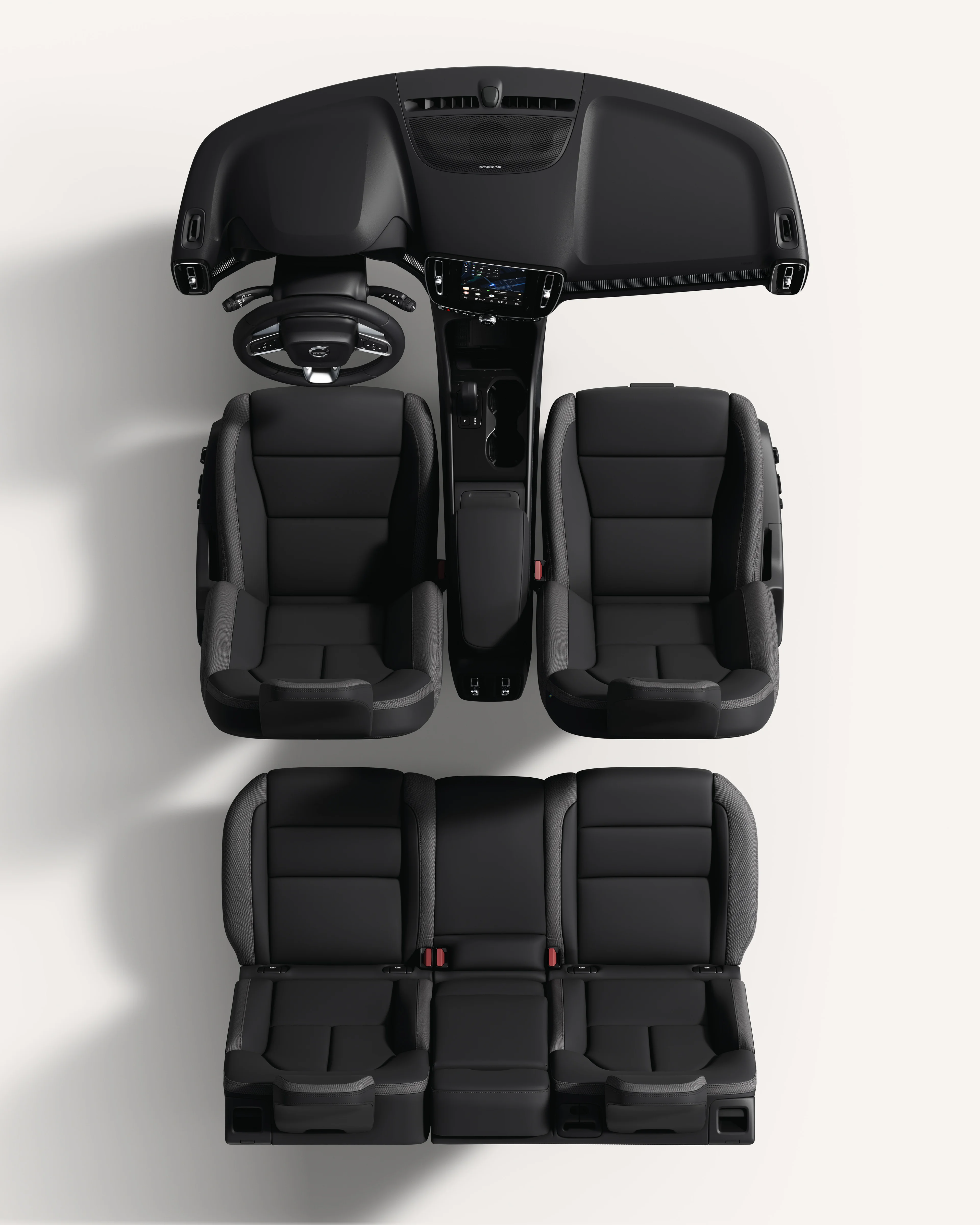 Top-down view of the Volvo EX40 interior, showcasing seats and central console.