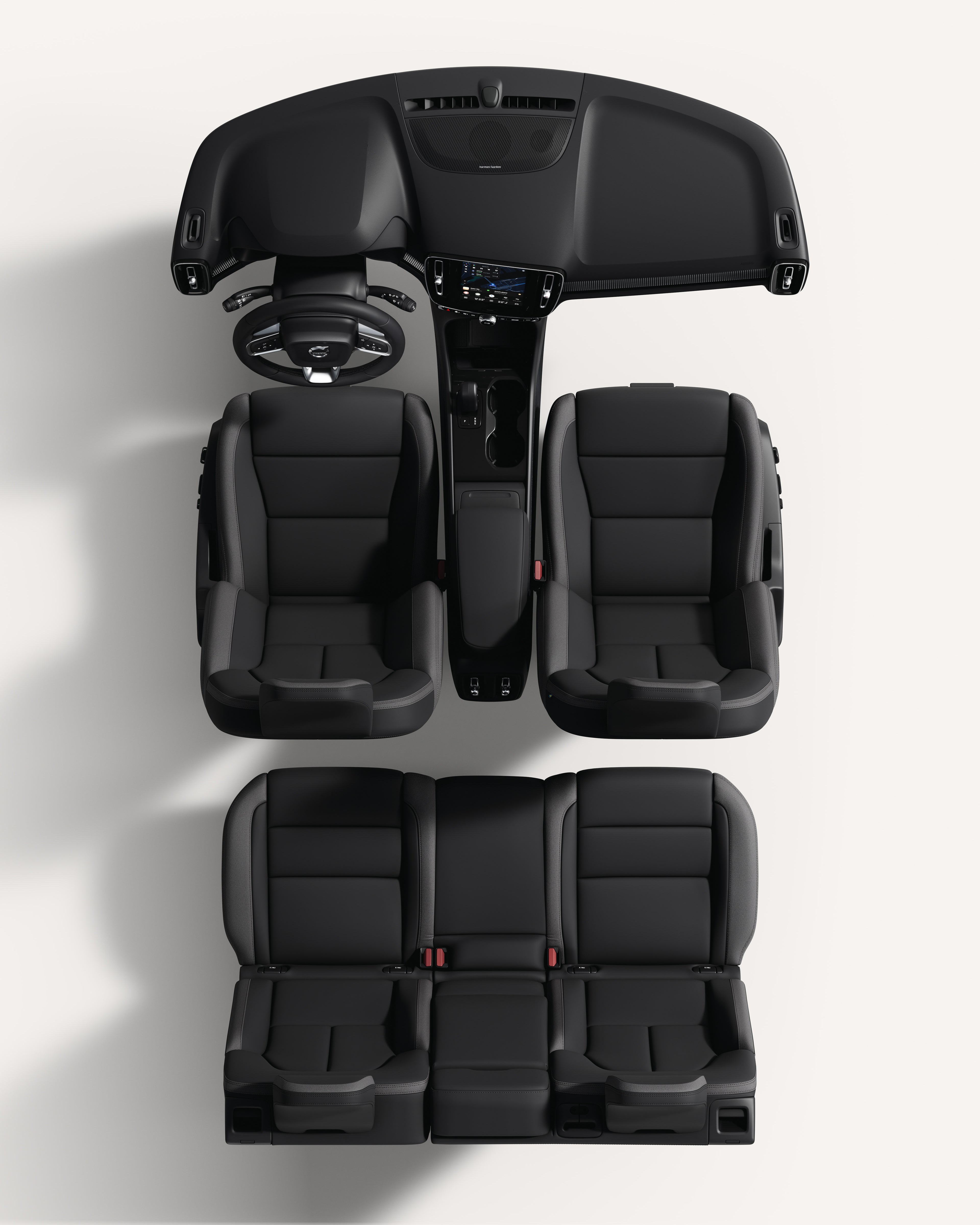 Top-down view of the Volvo EX40 interior, showcasing seats and central console.