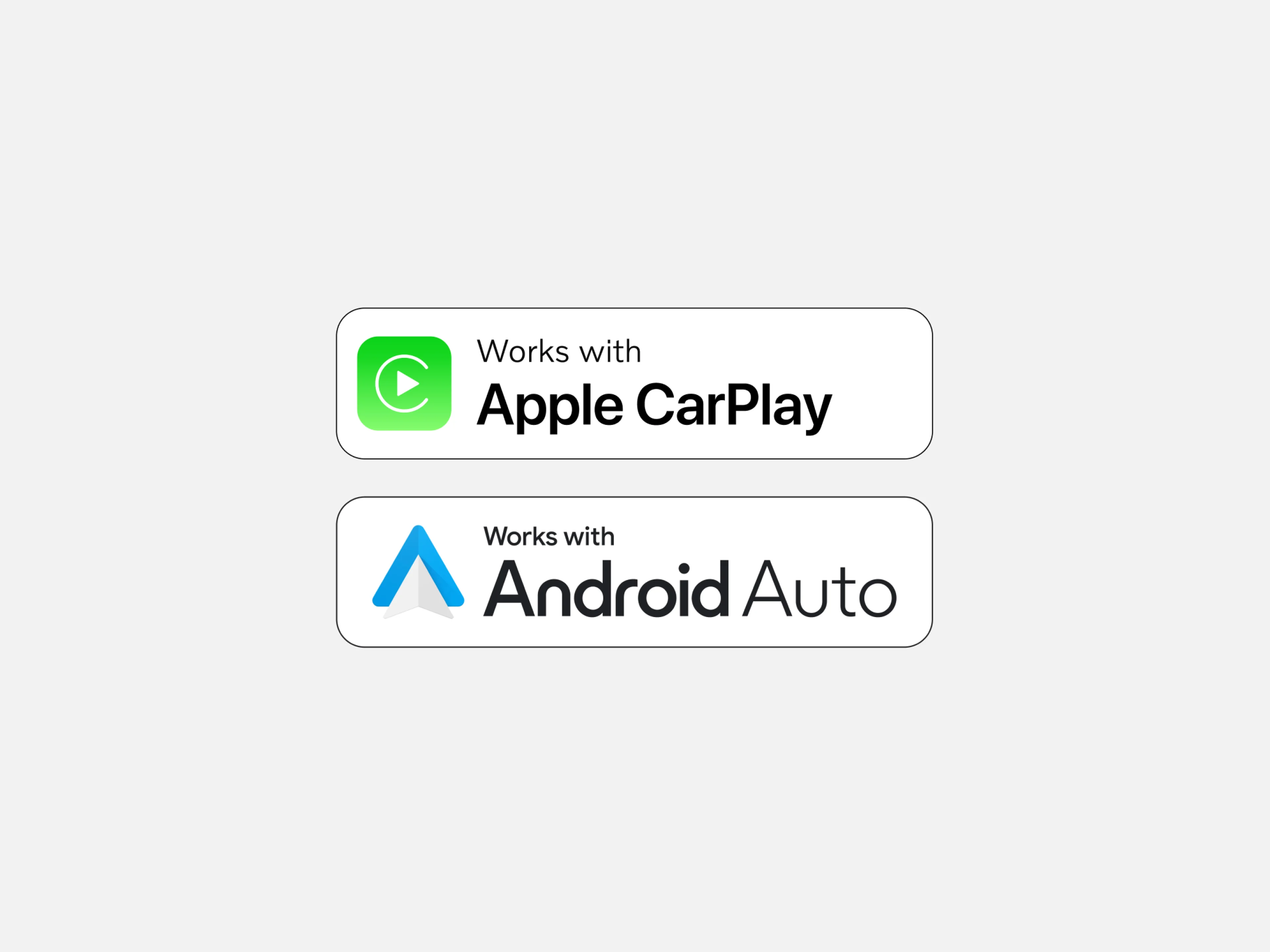 Bild mit Apple Carplay- und Android Auto-Symbolen, um die Kompatibilität im Fahrzeug zu demonstrieren