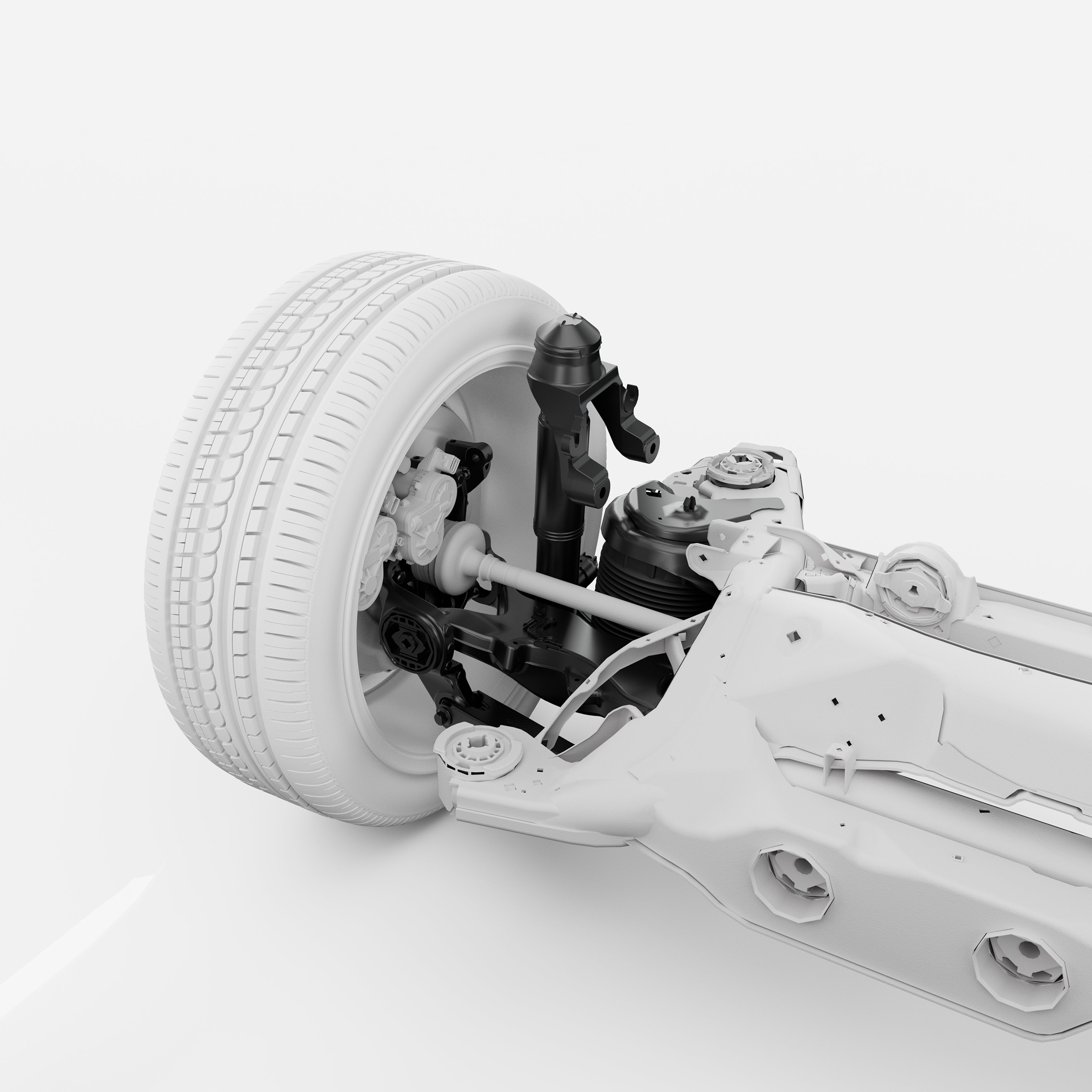 Illustration of the Volvo S90 chassi and its premium suspension