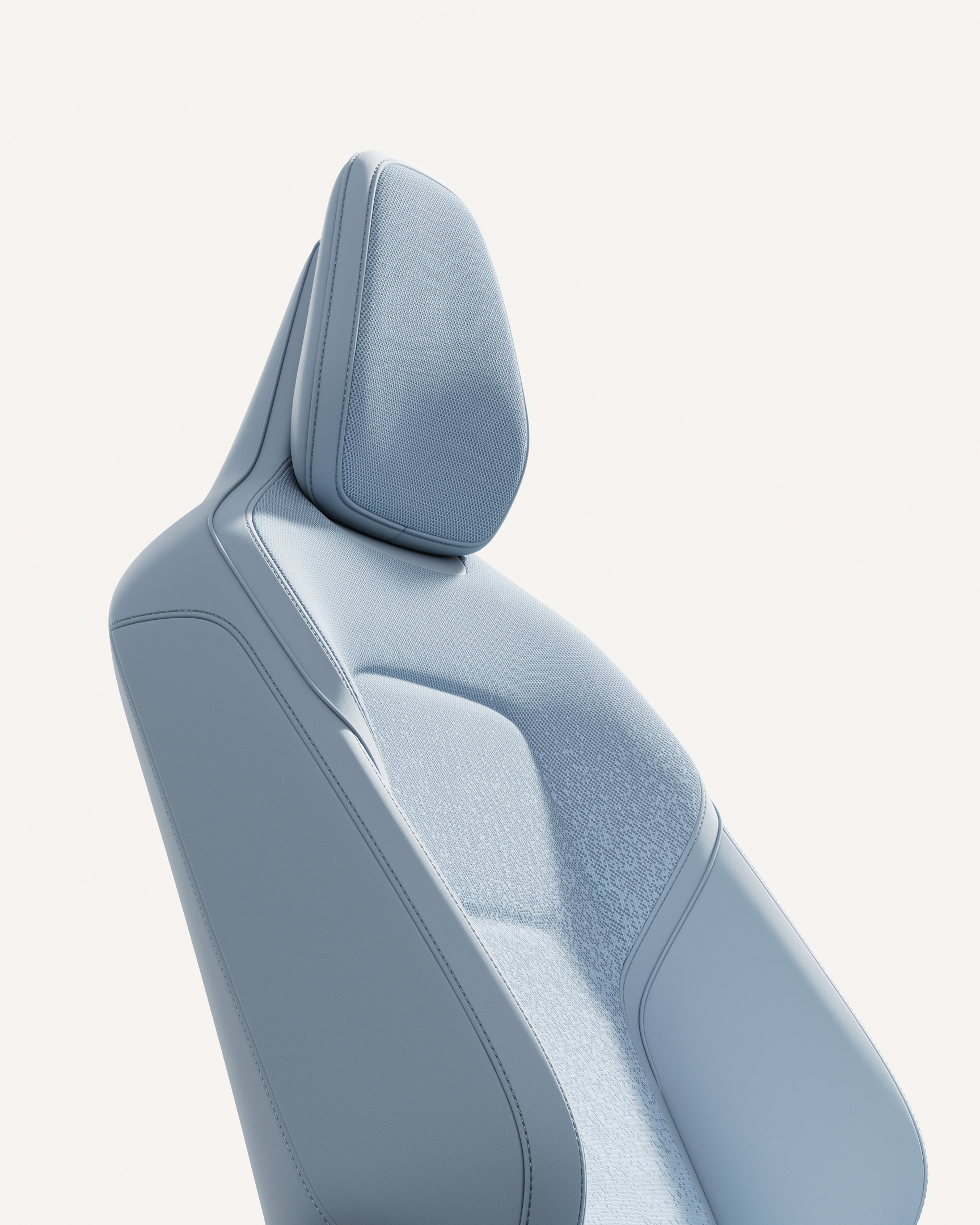 Close-up of the front seat and upholstery in the Volvo EX30.