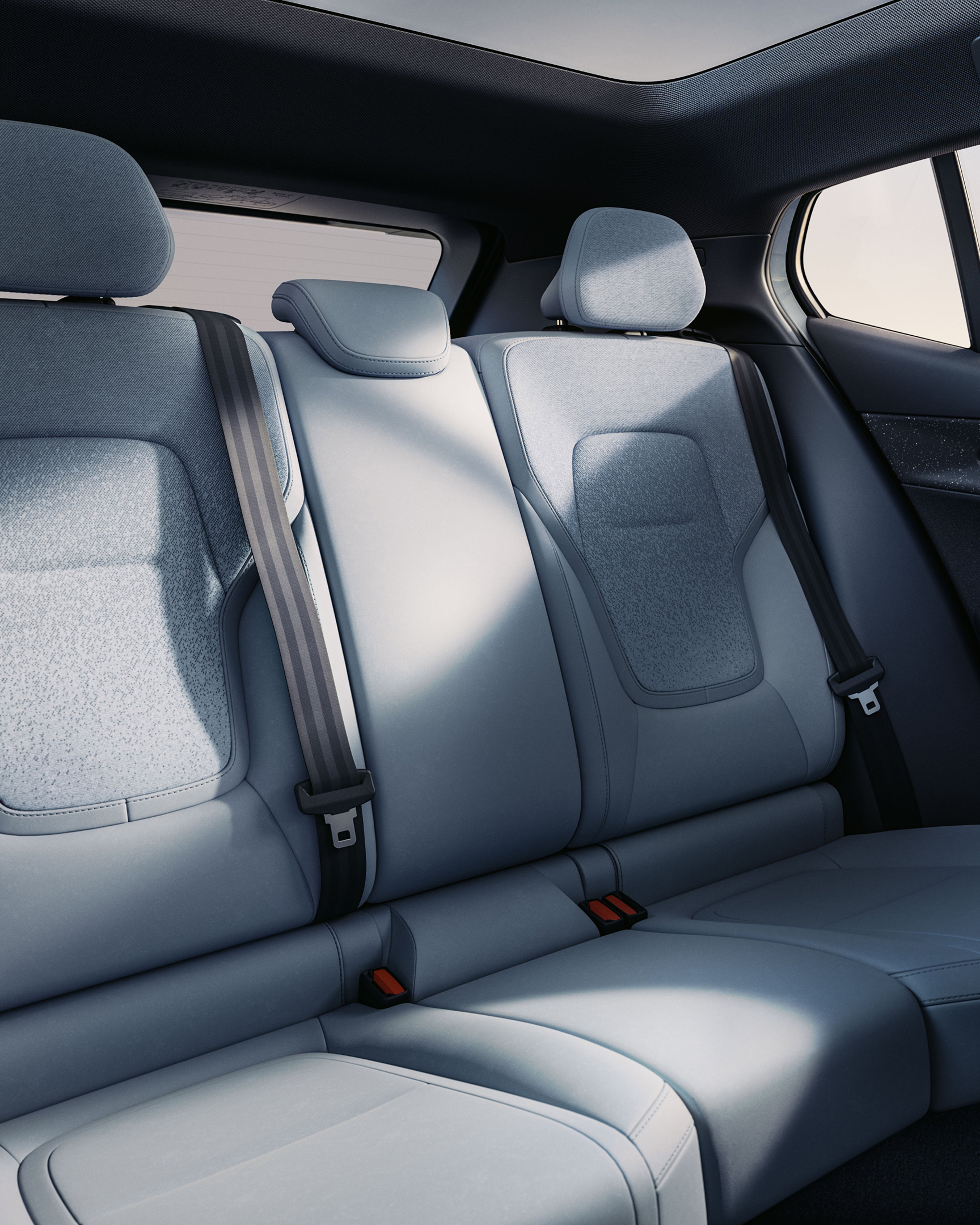 Rear seating area of the fully electric Volvo EX30.