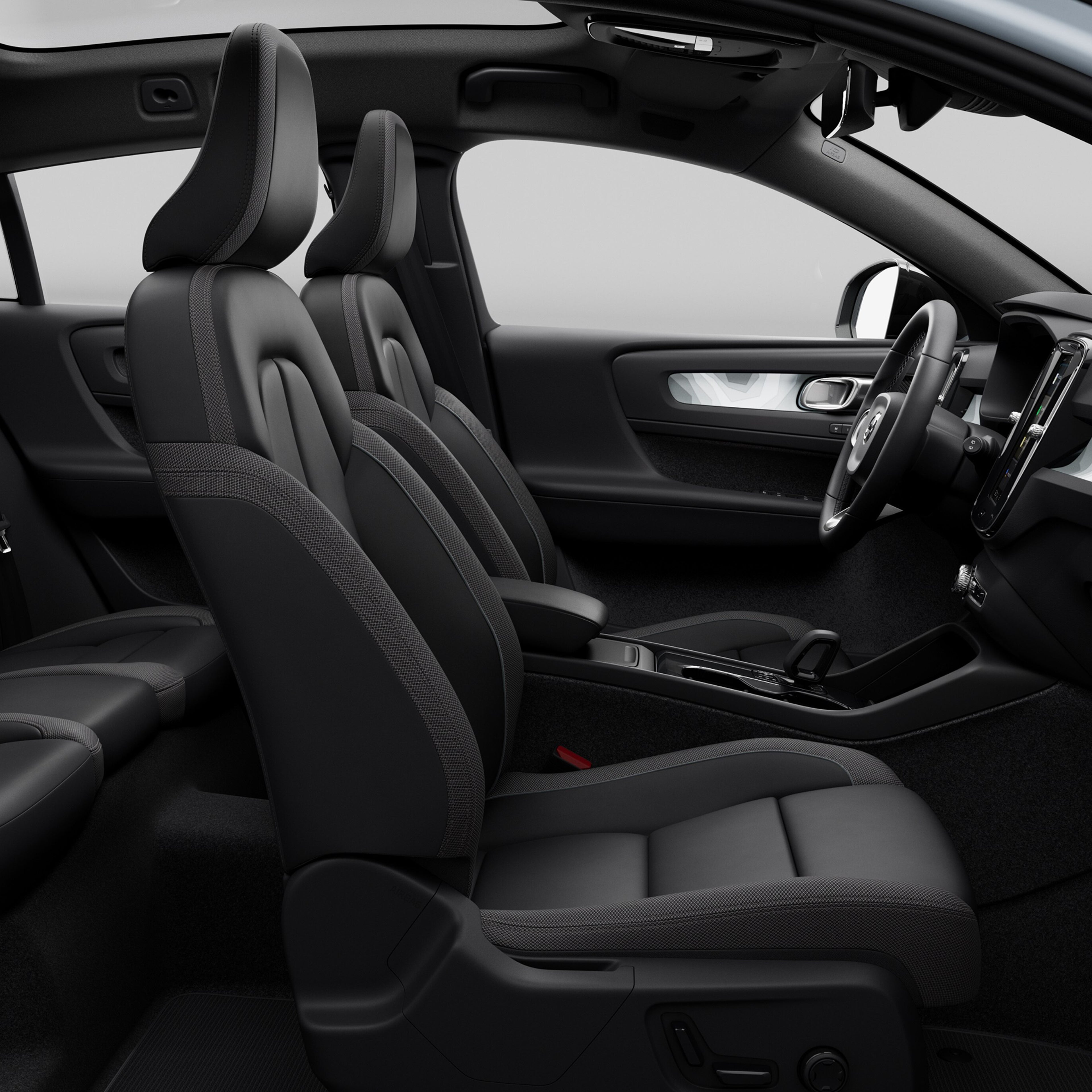 Ergonomically designed front seats of the Volvo C40 Recharge.
