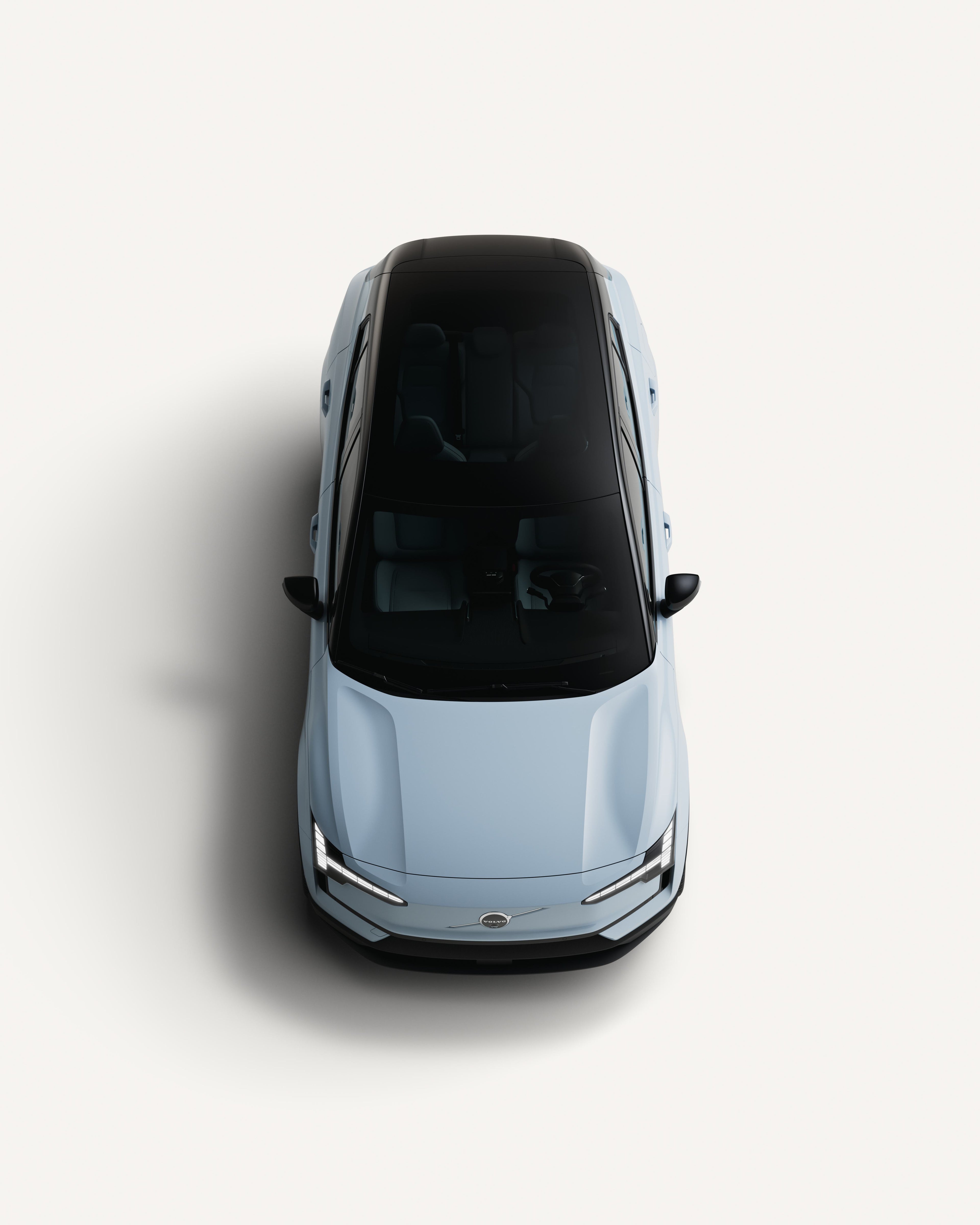 Top-down view of the Volvo EX30 showcasing its panoramic roof.