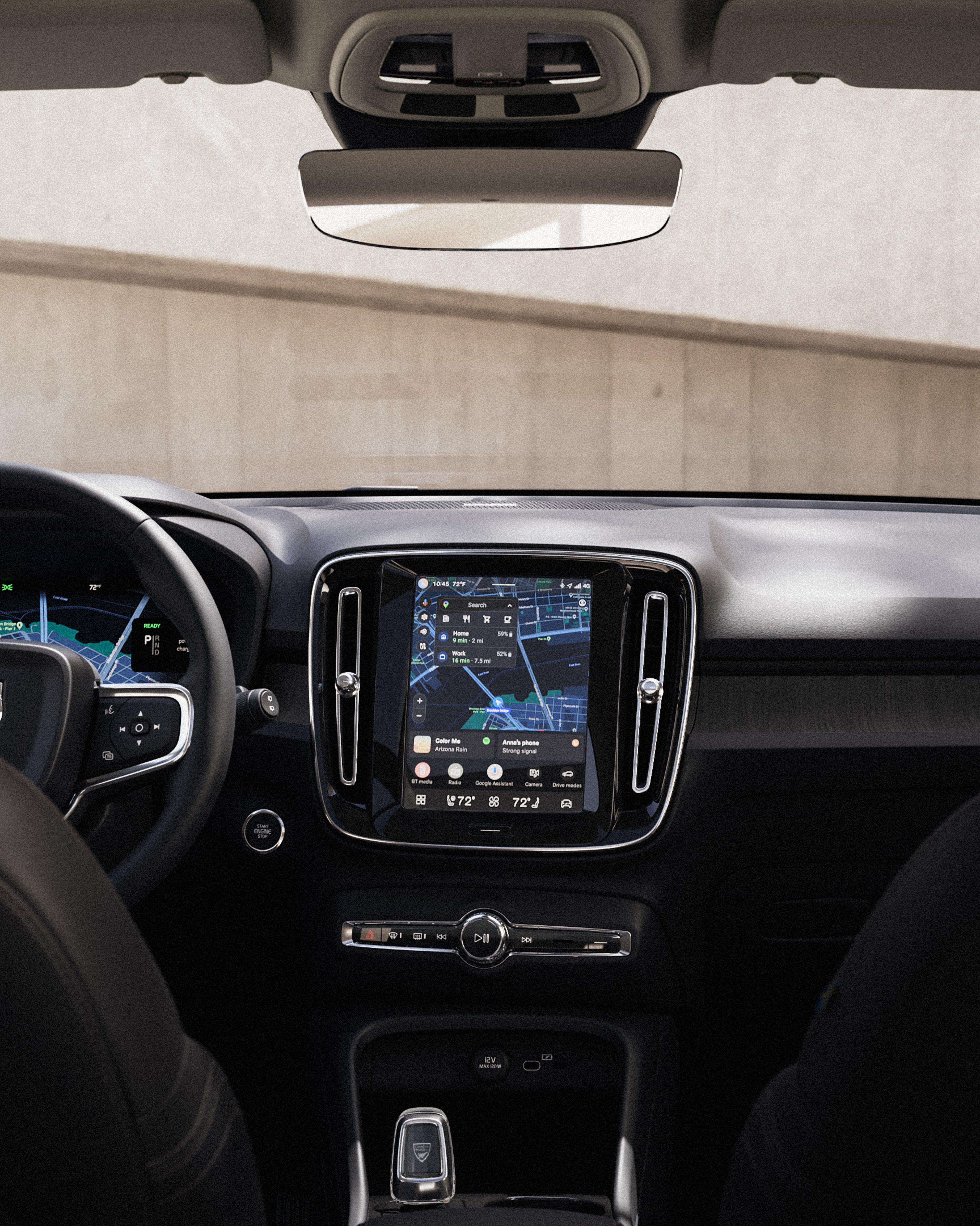 Central touchscreen displaying navigation and media controls in the Volvo XC40.