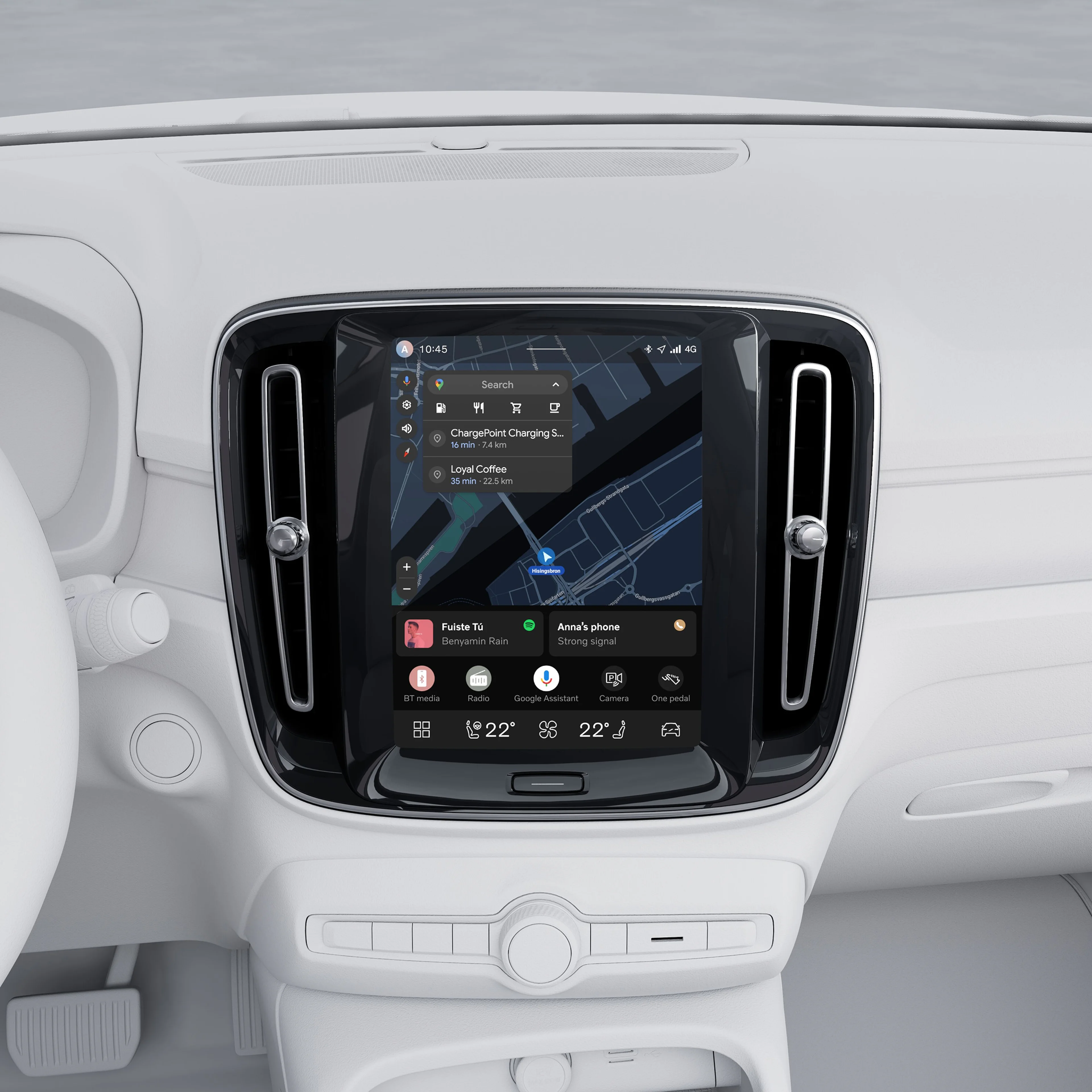 Close-up illustration of the Volvo EX40 9-inch center display, showcasing the home screen.